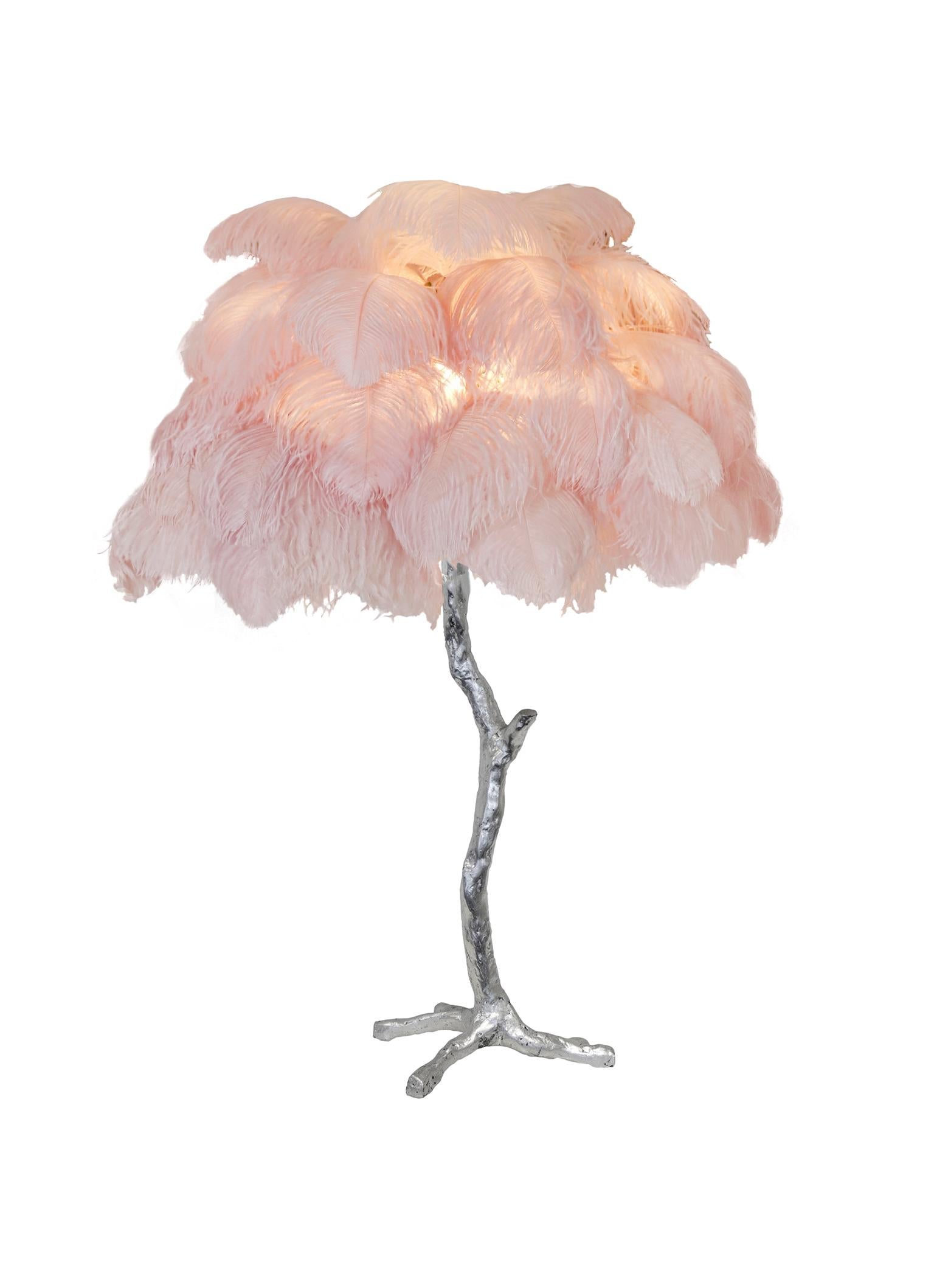 Lámpara de mesa de plumas de avestruz