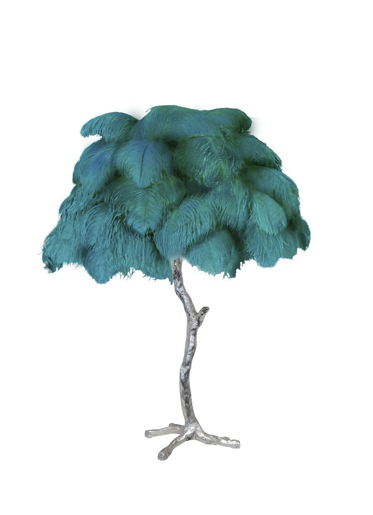 Lámpara de mesa de plumas de avestruz