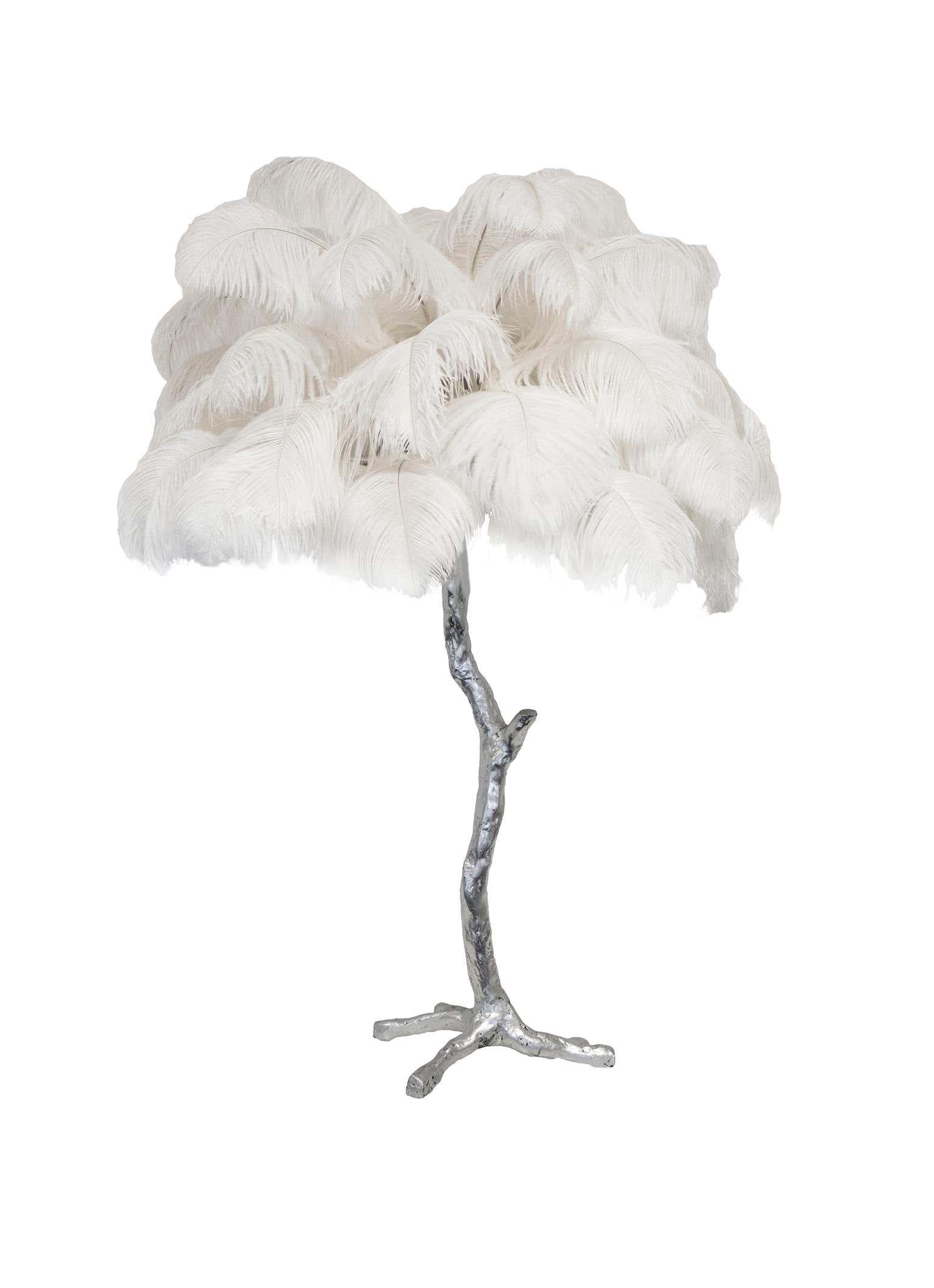 Lámpara de mesa de plumas de avestruz