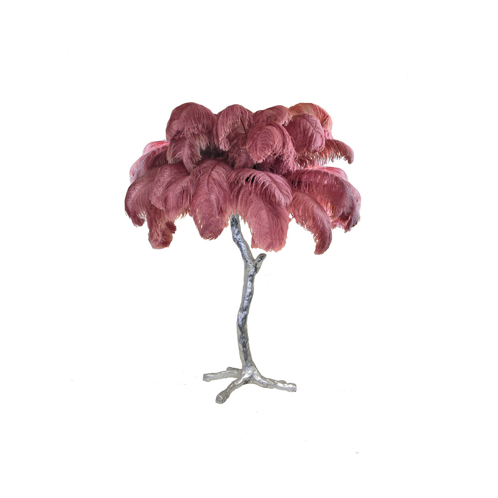 Lámpara de mesa de plumas de avestruz