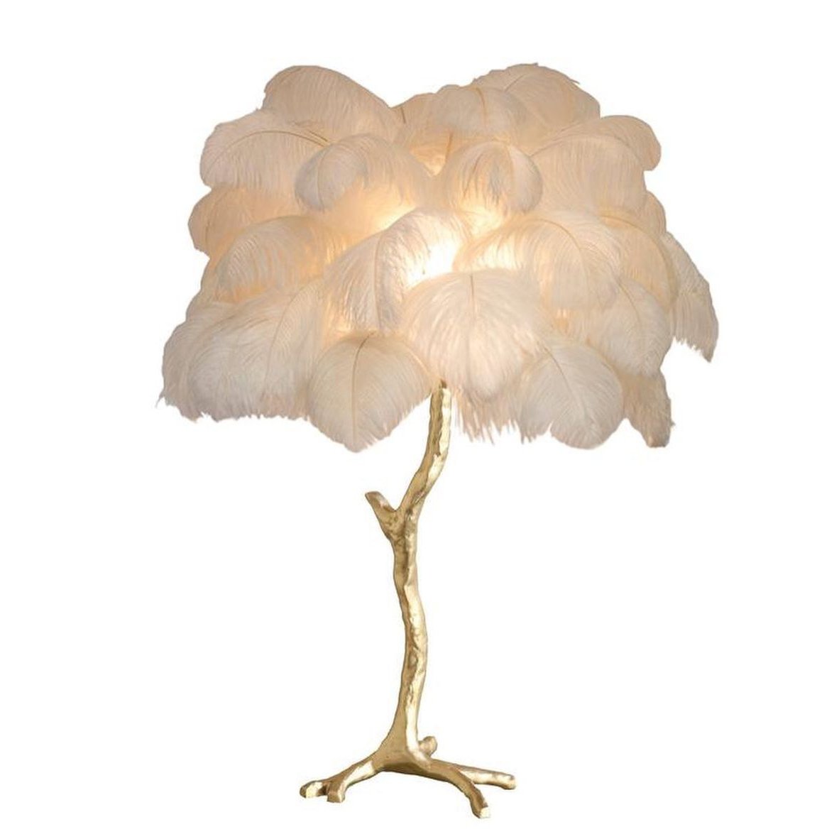 Lámpara de mesa de plumas de avestruz