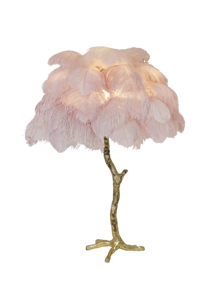 Lámpara de mesa de plumas de avestruz