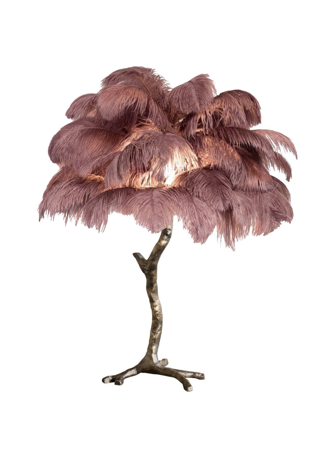 Lámpara de mesa de plumas de avestruz
