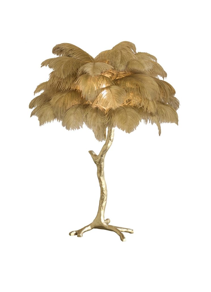 Lámpara de mesa de plumas de avestruz
