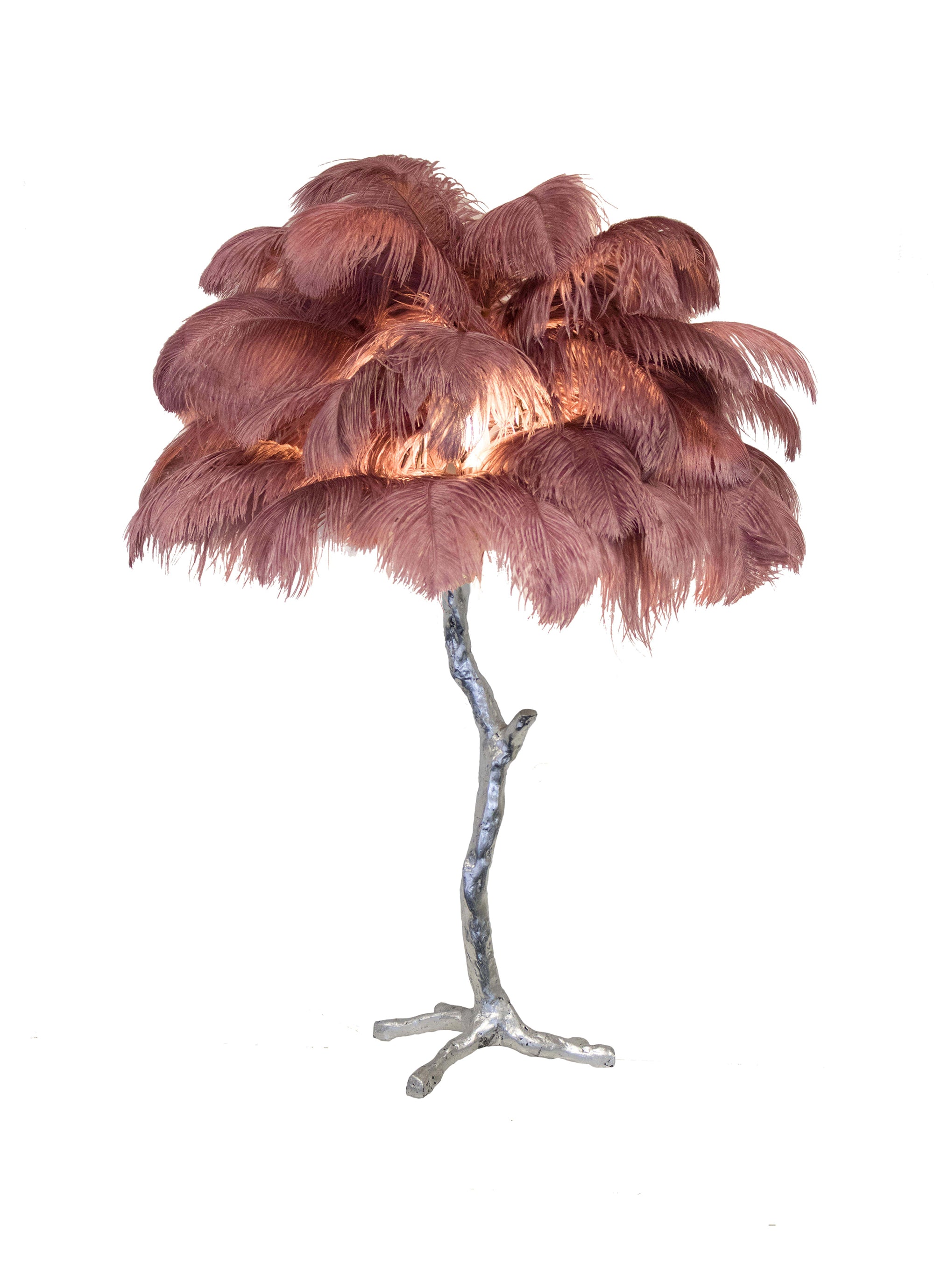Lámpara de mesa de plumas de avestruz
