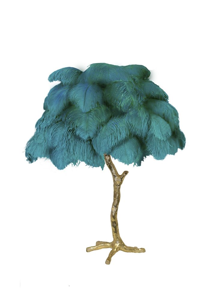 Lámpara de mesa de plumas de avestruz