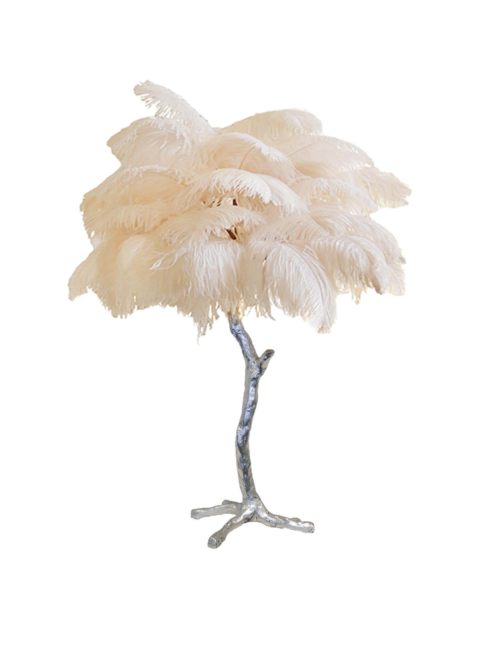 Lámpara de mesa de plumas de avestruz