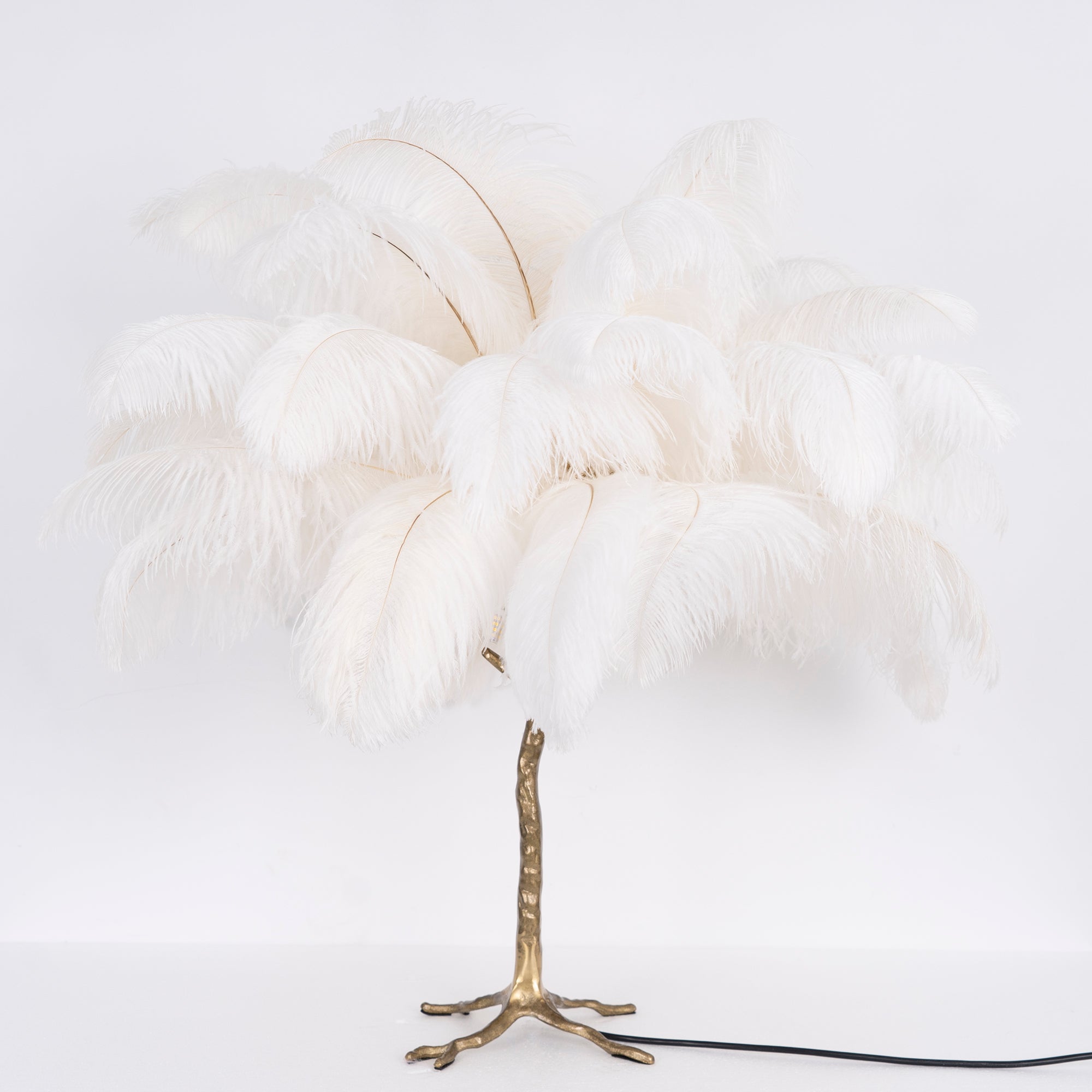 Lámpara de mesa de plumas de avestruz