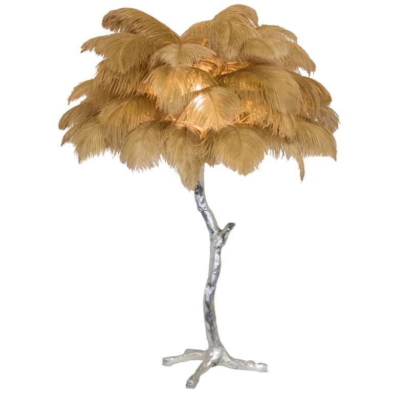 Lámpara de mesa de plumas de avestruz