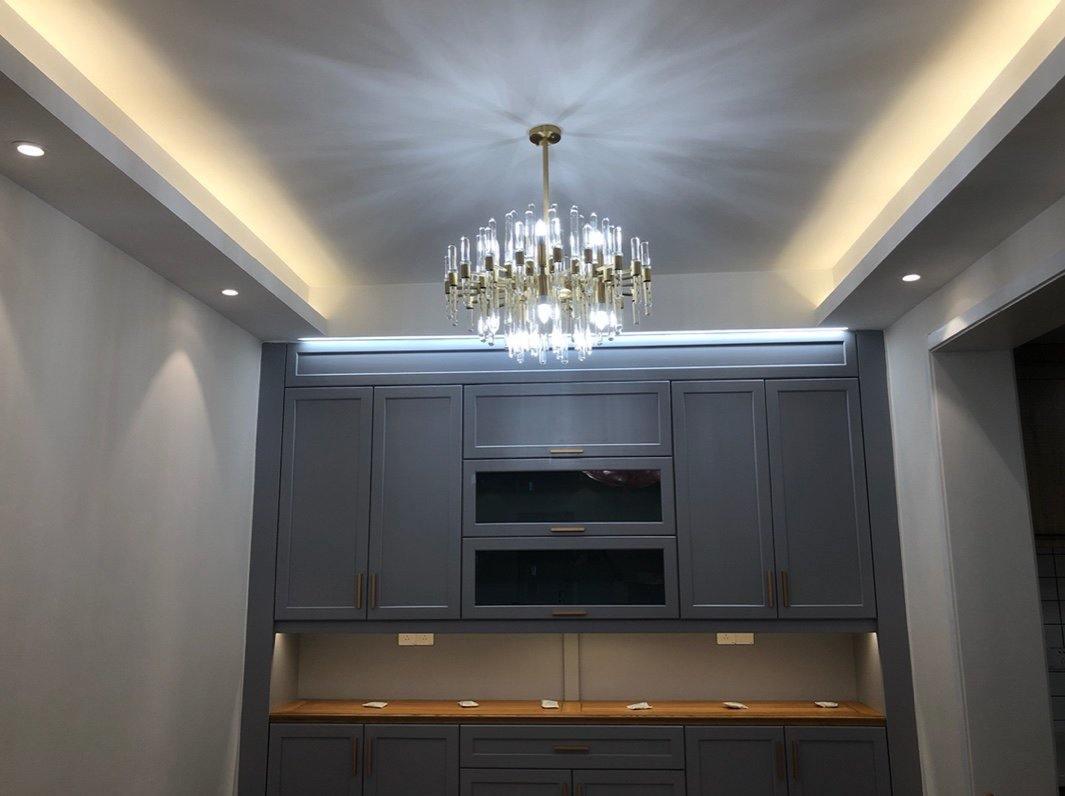 Brass Chandelier With Clear Glass Rods Shade