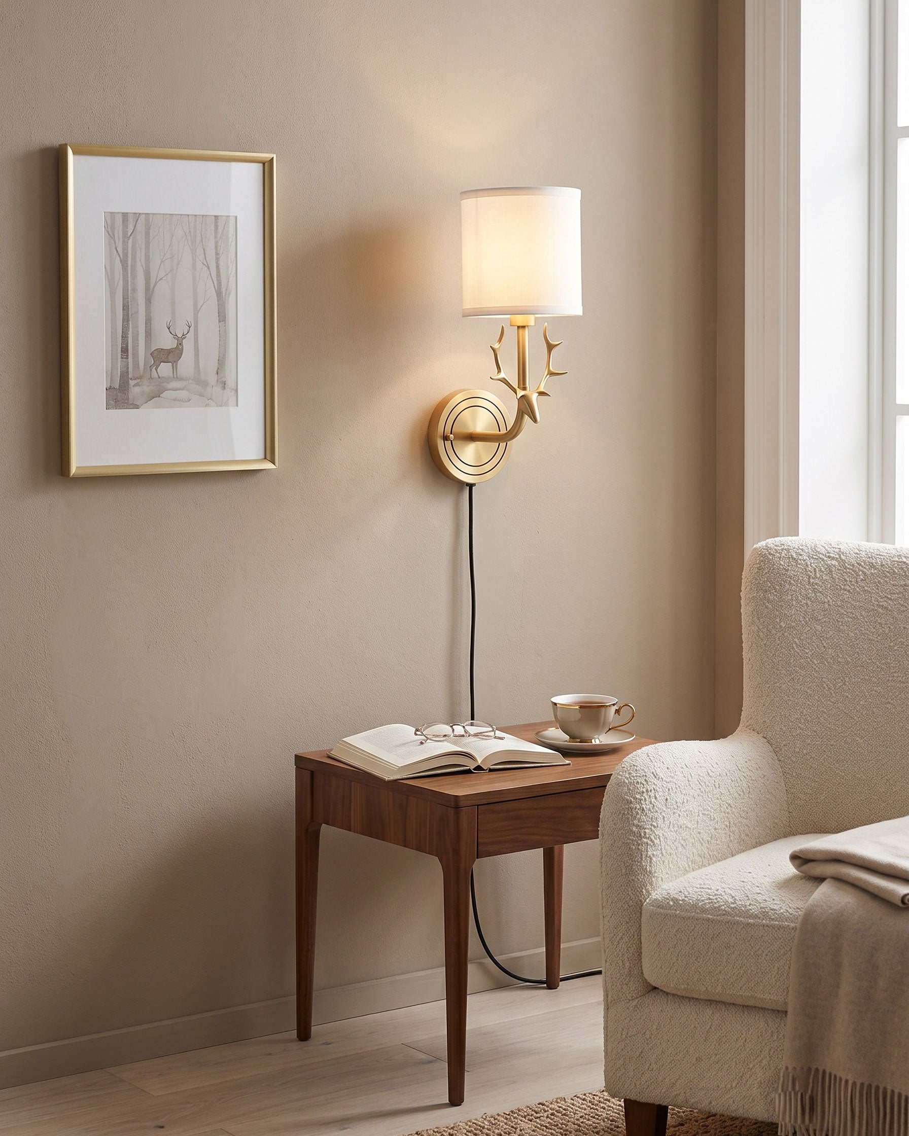 Brass Deer Plug-In Wall Sconce