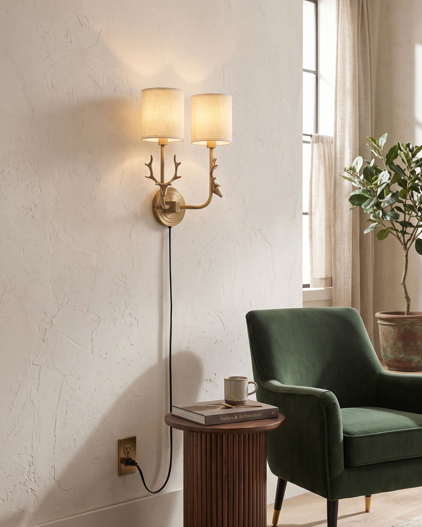 Brass Deer Plug-In Wall Sconce