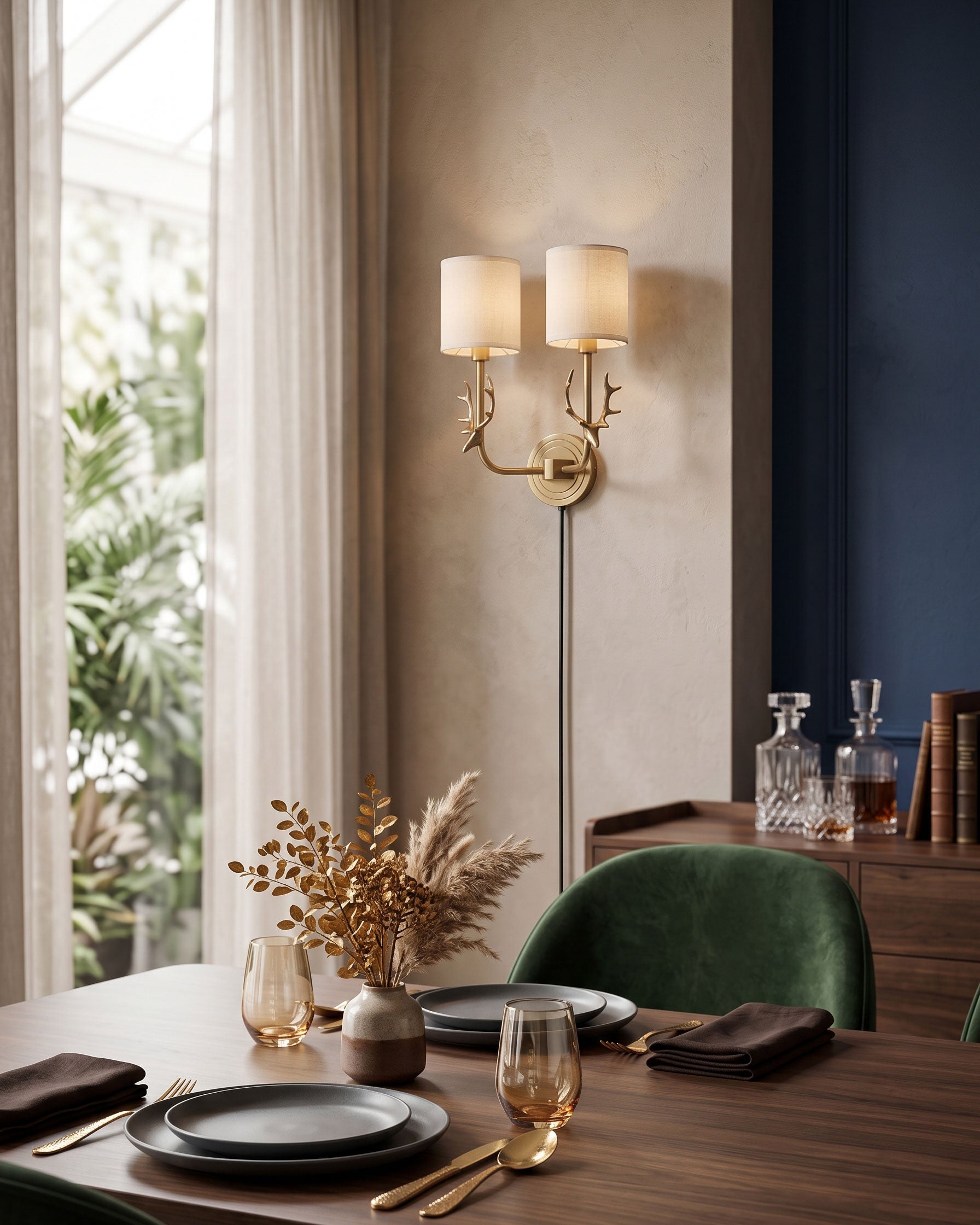 Brass Deer Plug-In Wall Sconce