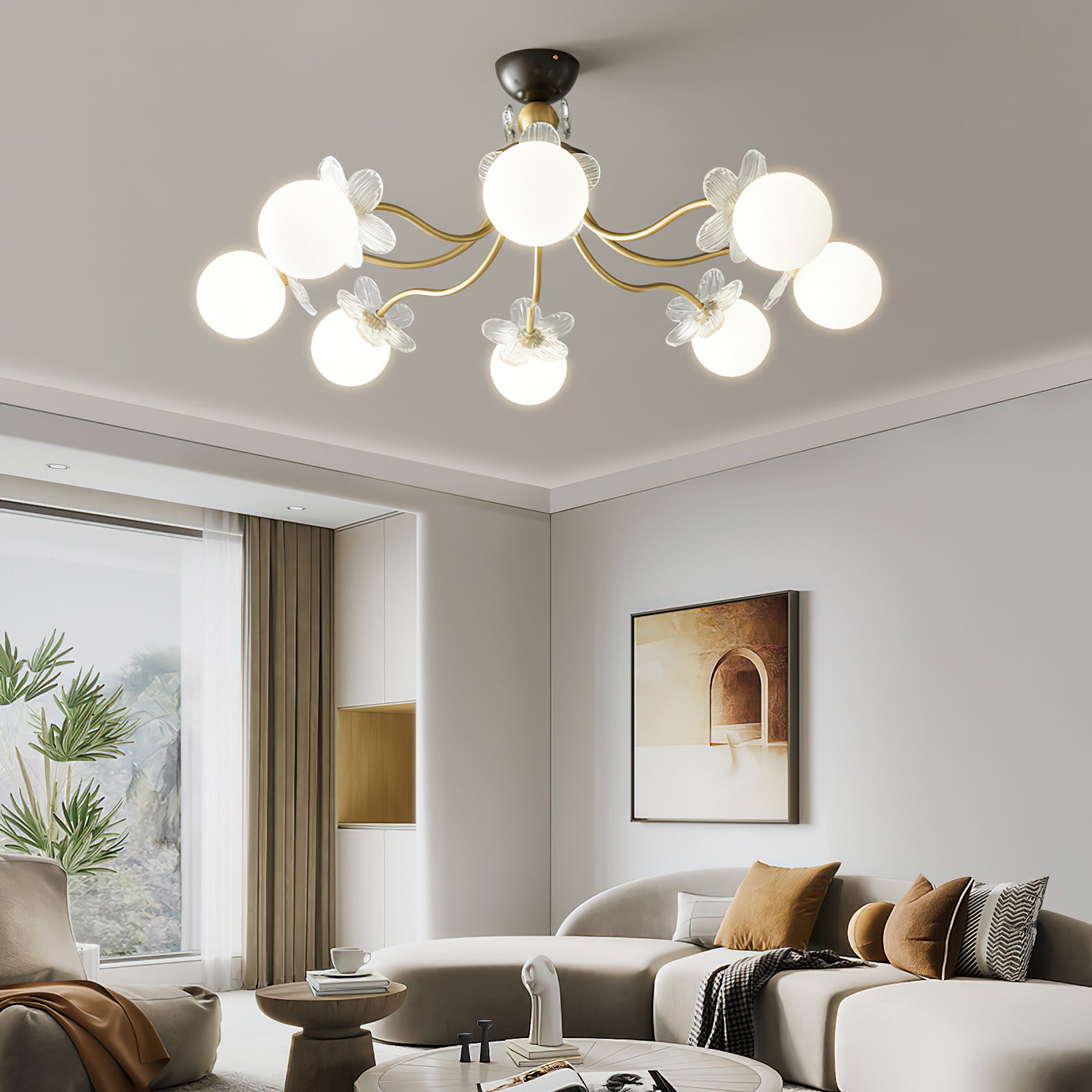 Floral Glass Semi Flush Ceiling Light