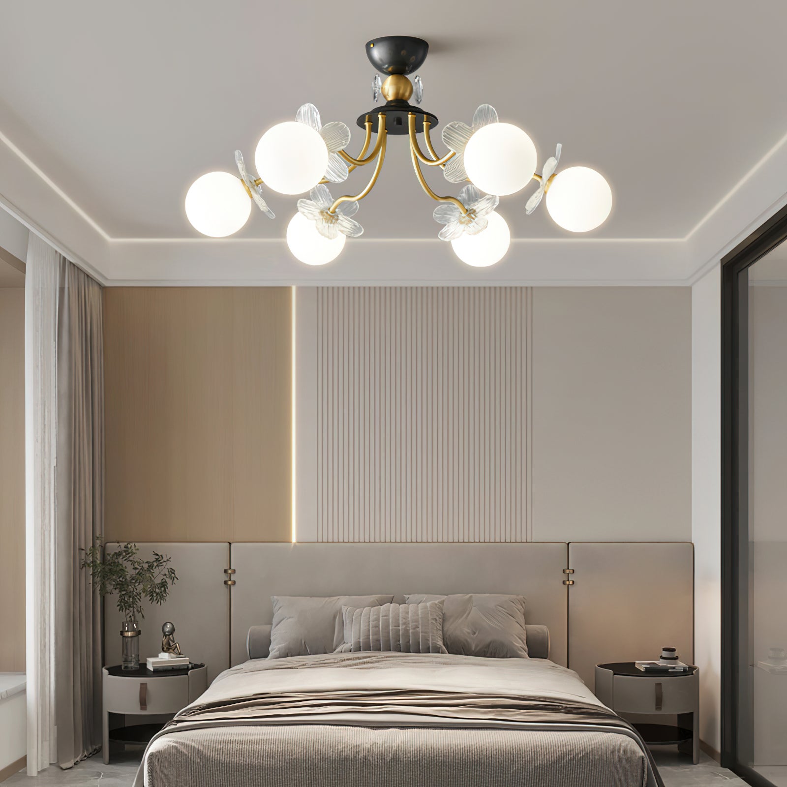 Floral Glass Semi Flush Ceiling Light