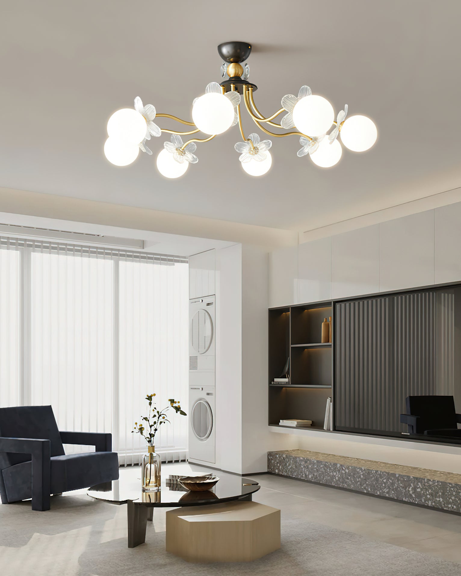 Floral Glass Semi Flush Ceiling Light
