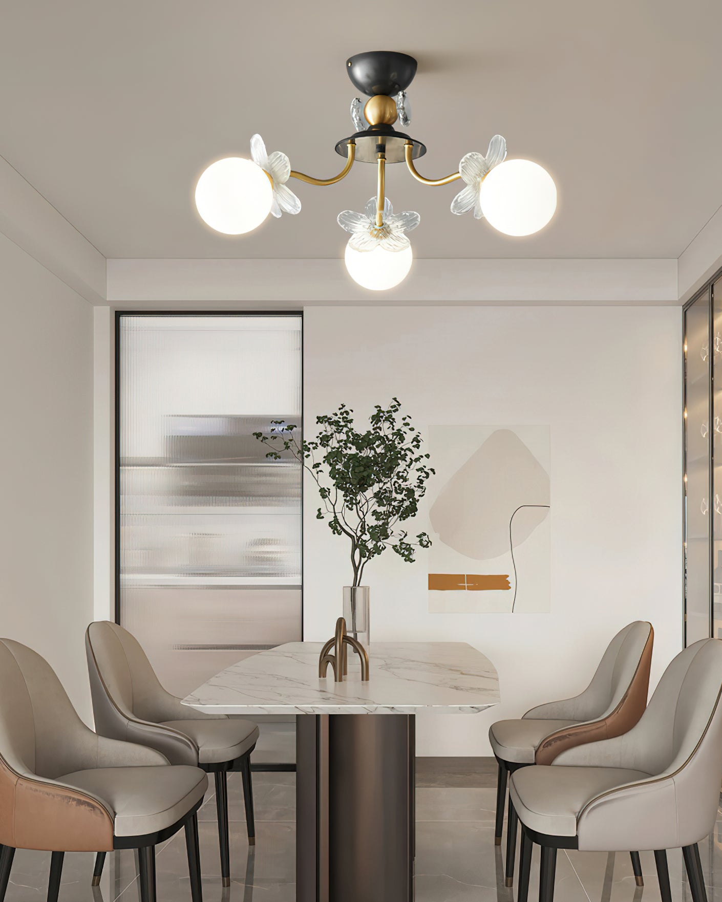 Floral Glass Semi Flush Ceiling Light
