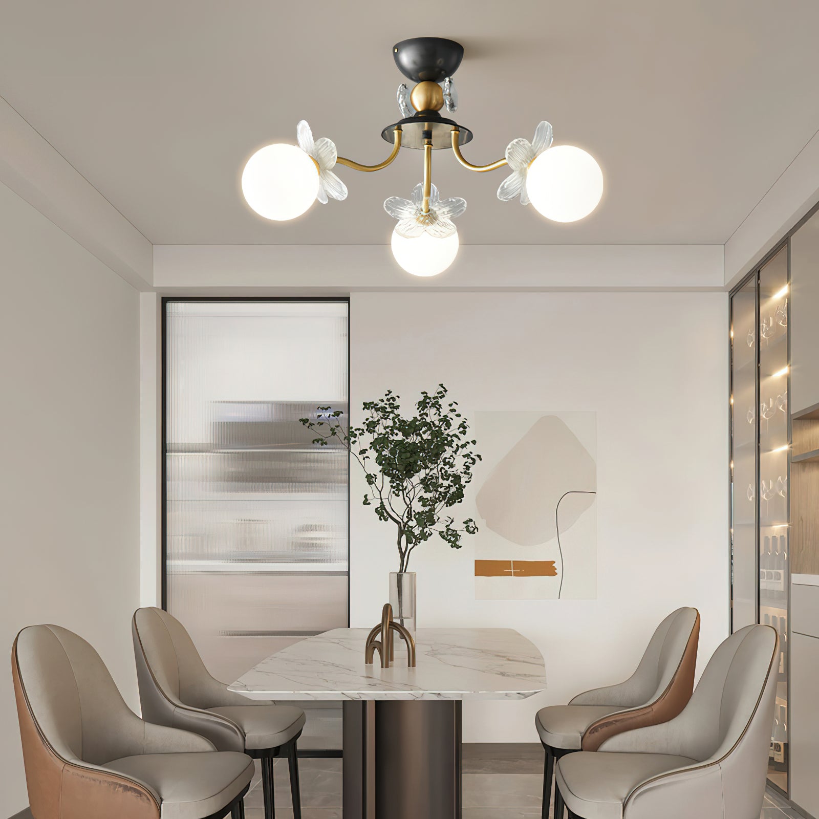 Floral Glass Semi Flush Ceiling Light