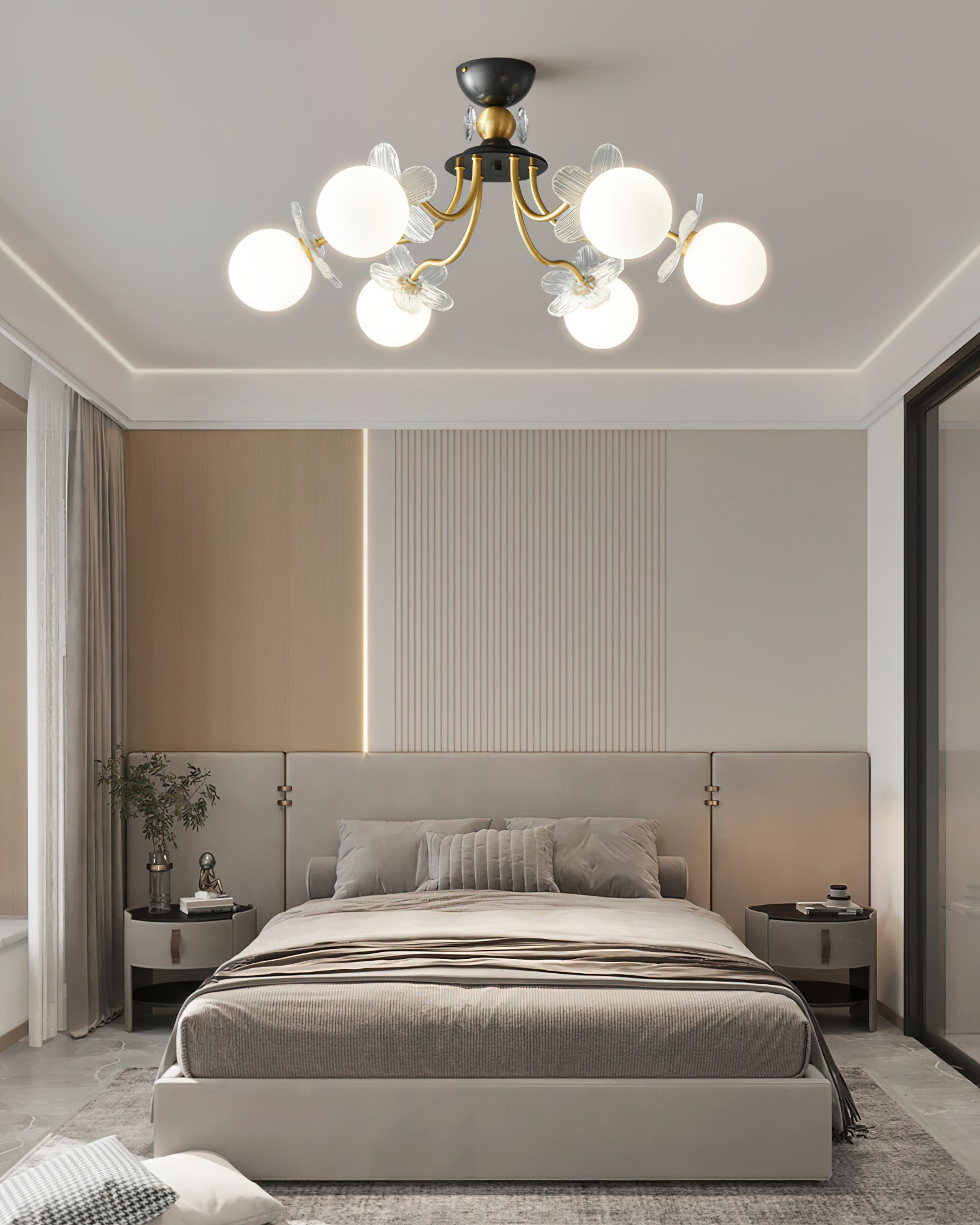 Floral Glass Semi Flush Ceiling Light