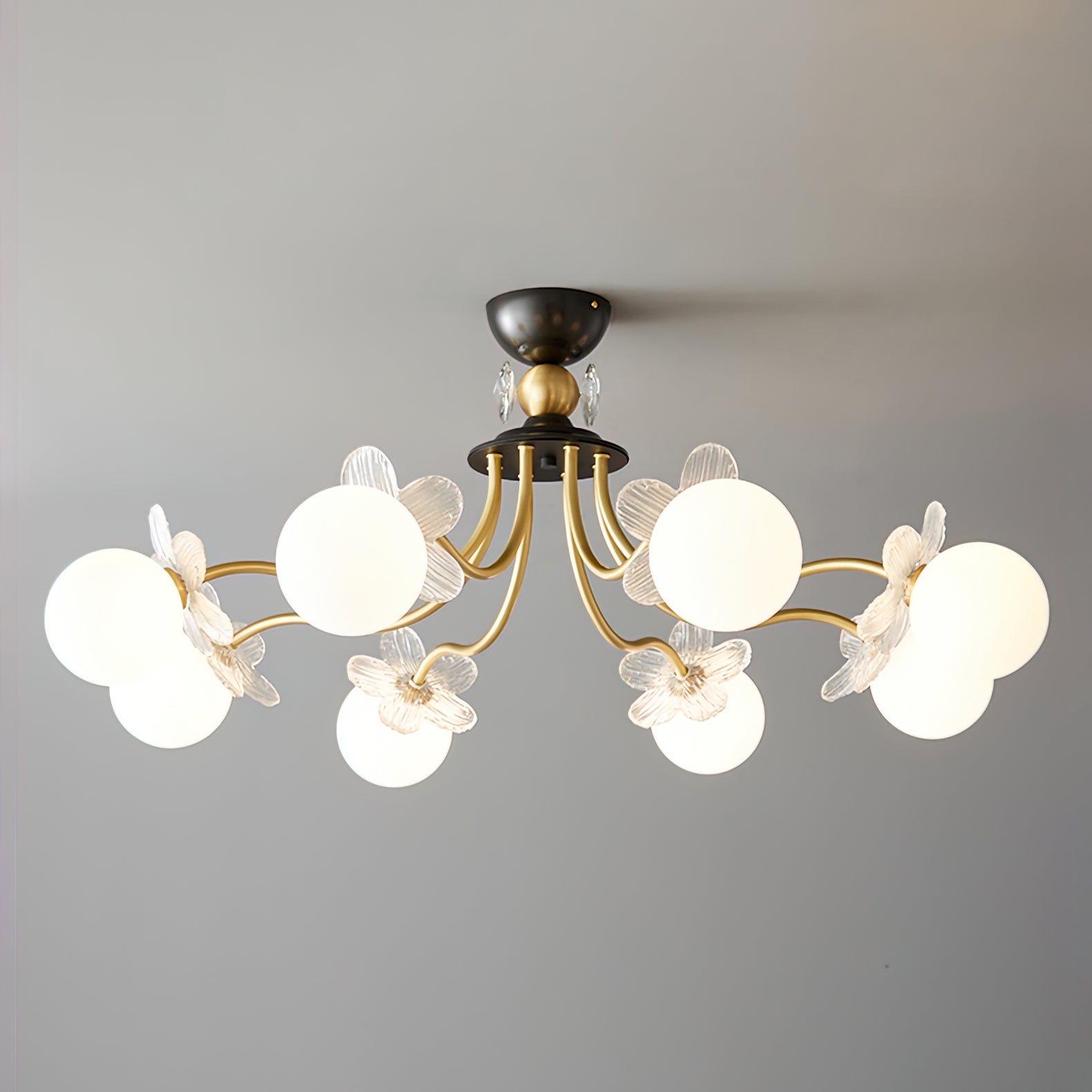 Floral Glass Semi Flush Ceiling Light