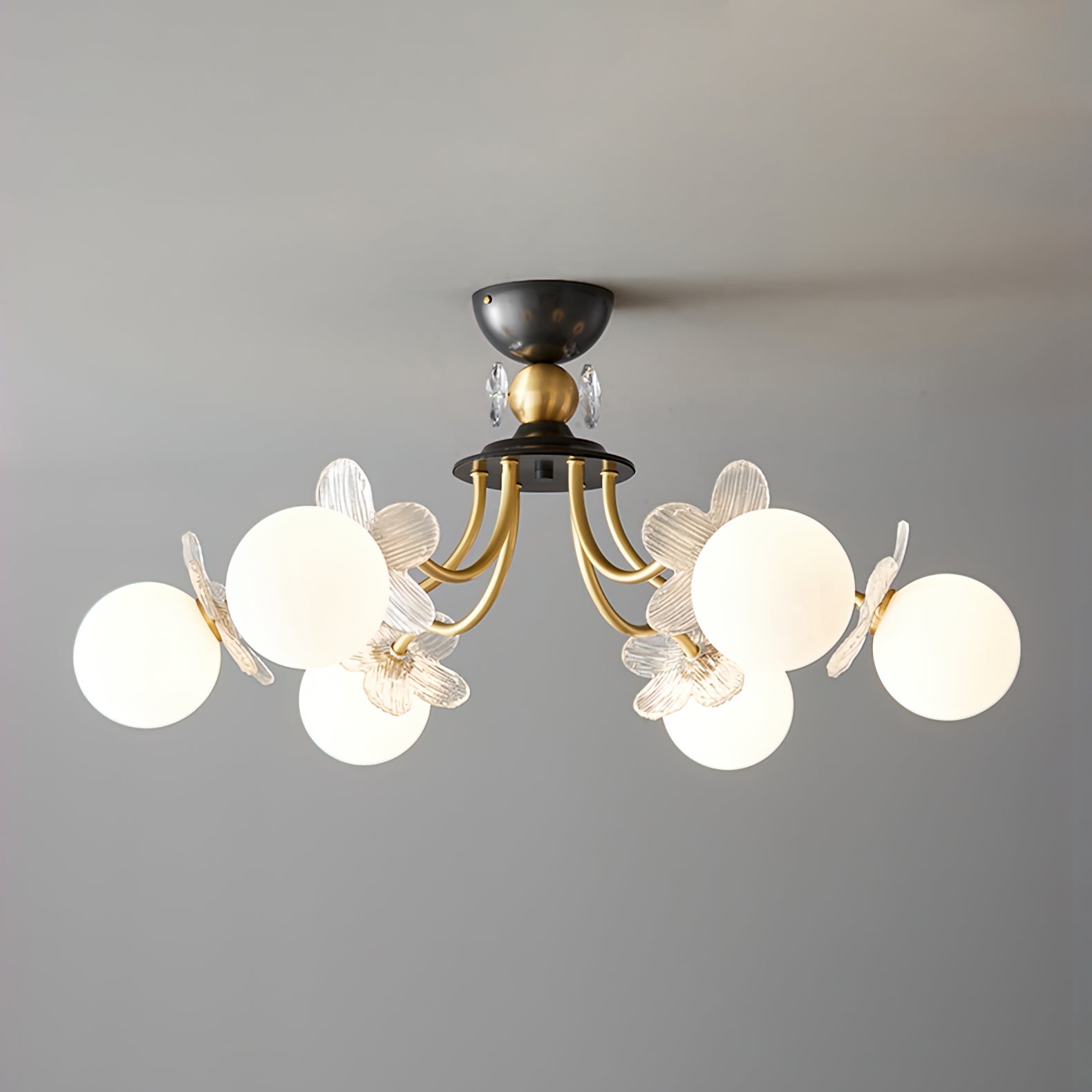 Floral Glass Semi Flush Ceiling Light