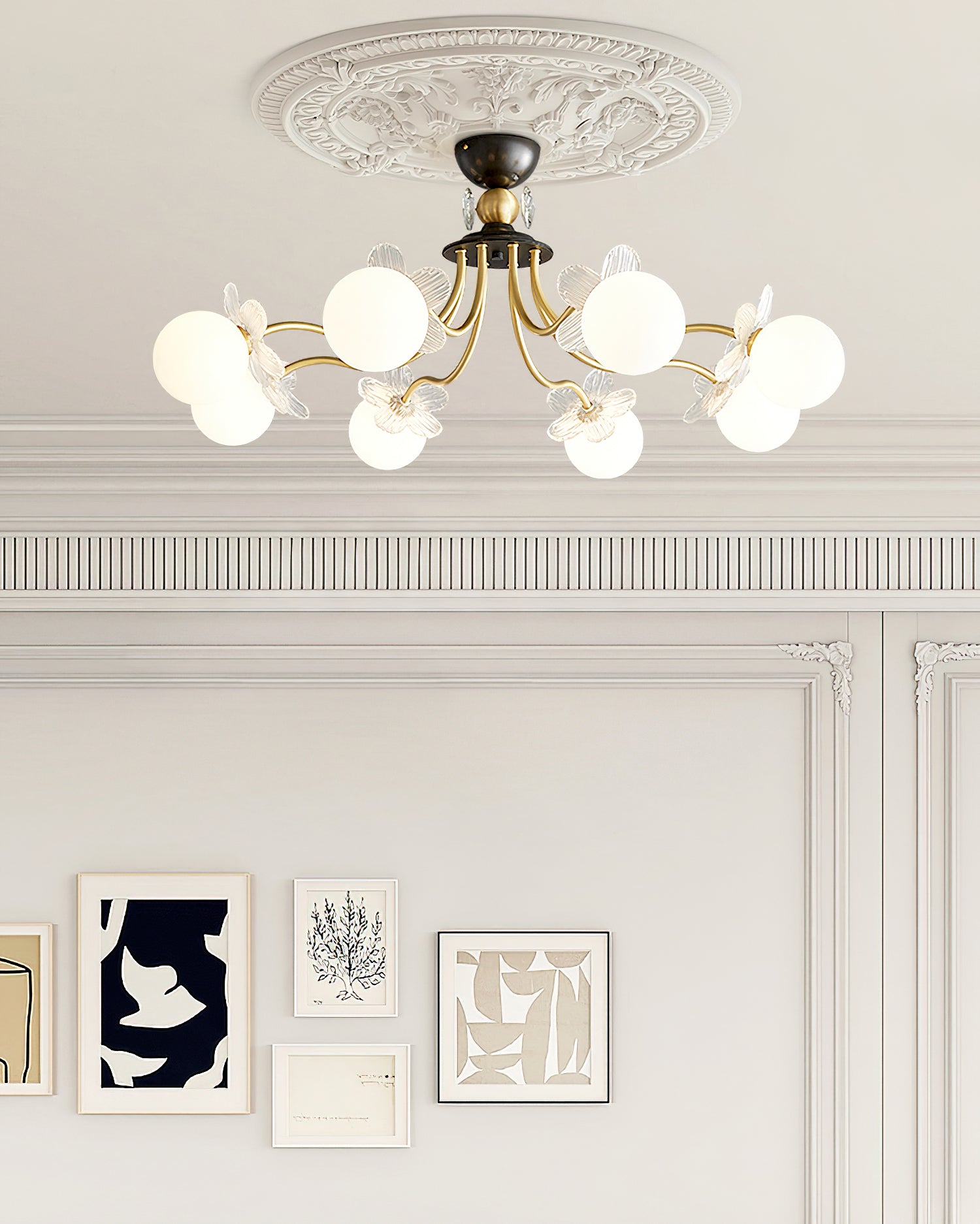 Floral Glass Semi Flush Ceiling Light