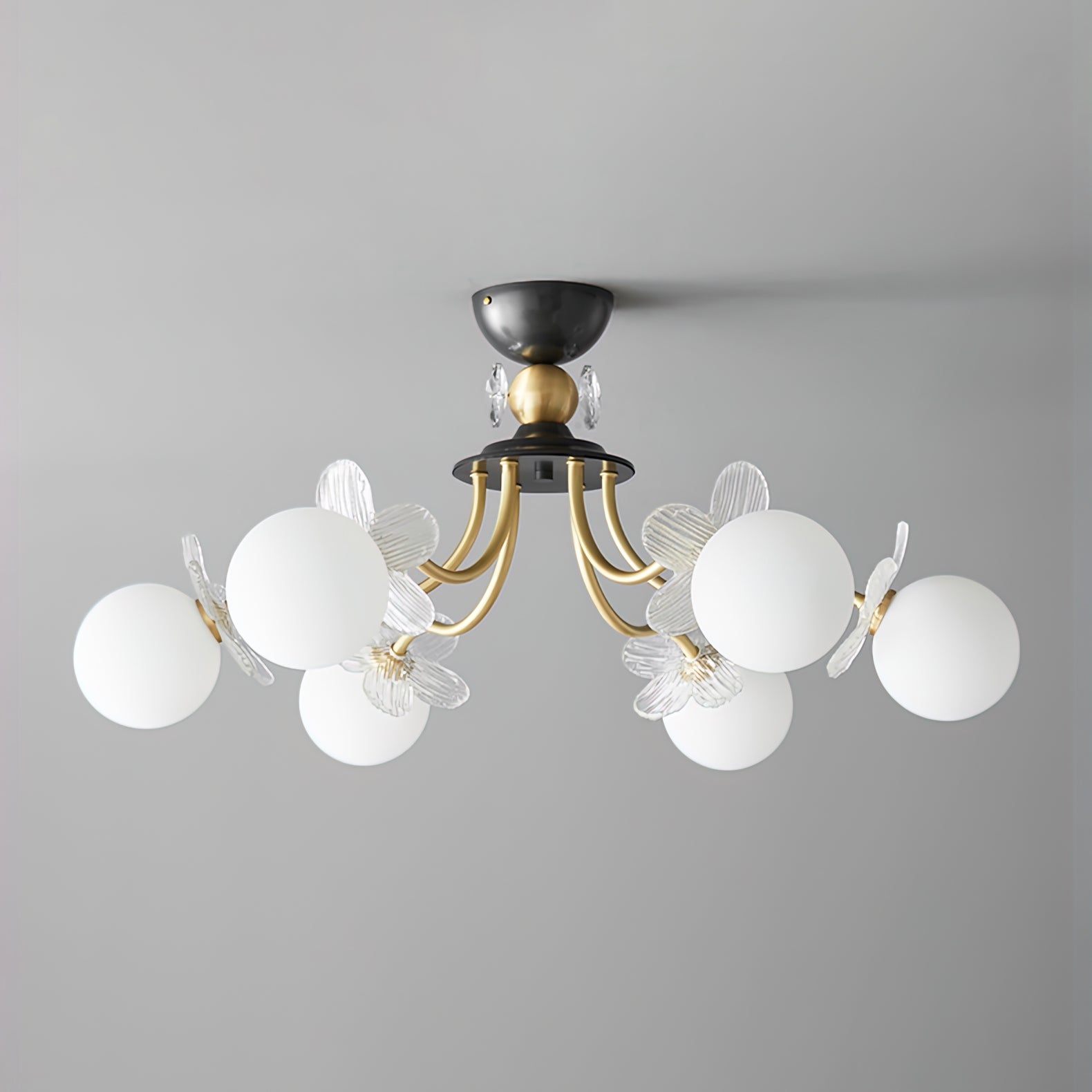 Floral Glass Semi Flush Ceiling Light