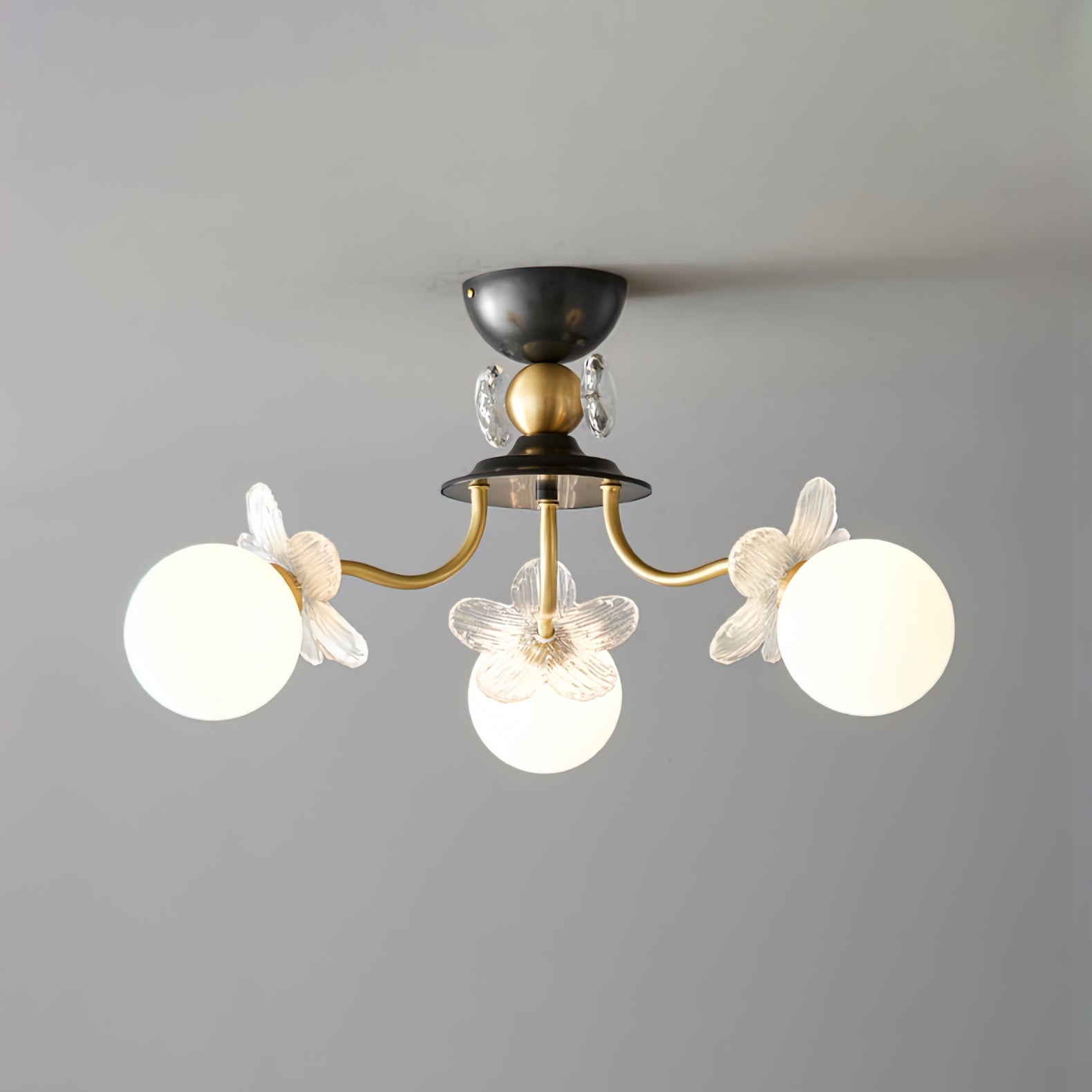Floral Glass Semi Flush Ceiling Light