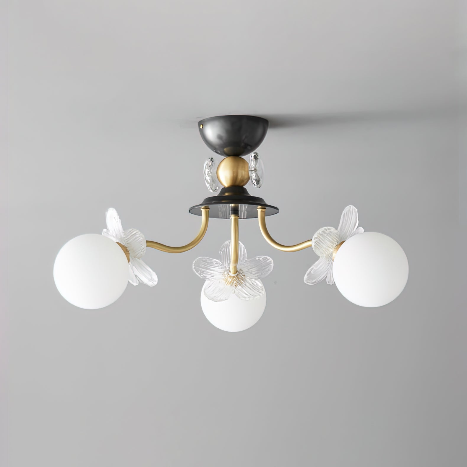 Floral Glass Semi Flush Ceiling Light