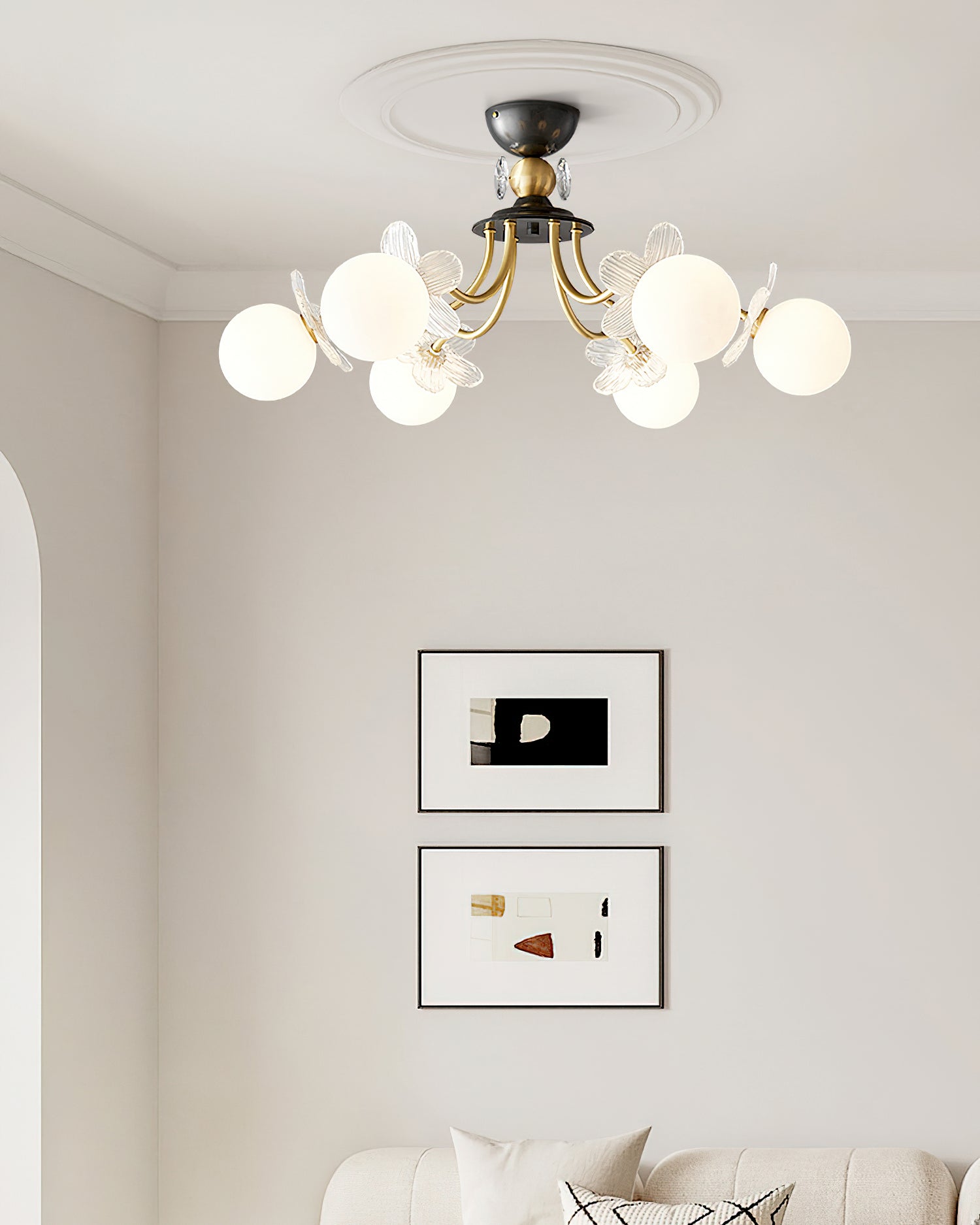 Floral Glass Semi Flush Ceiling Light