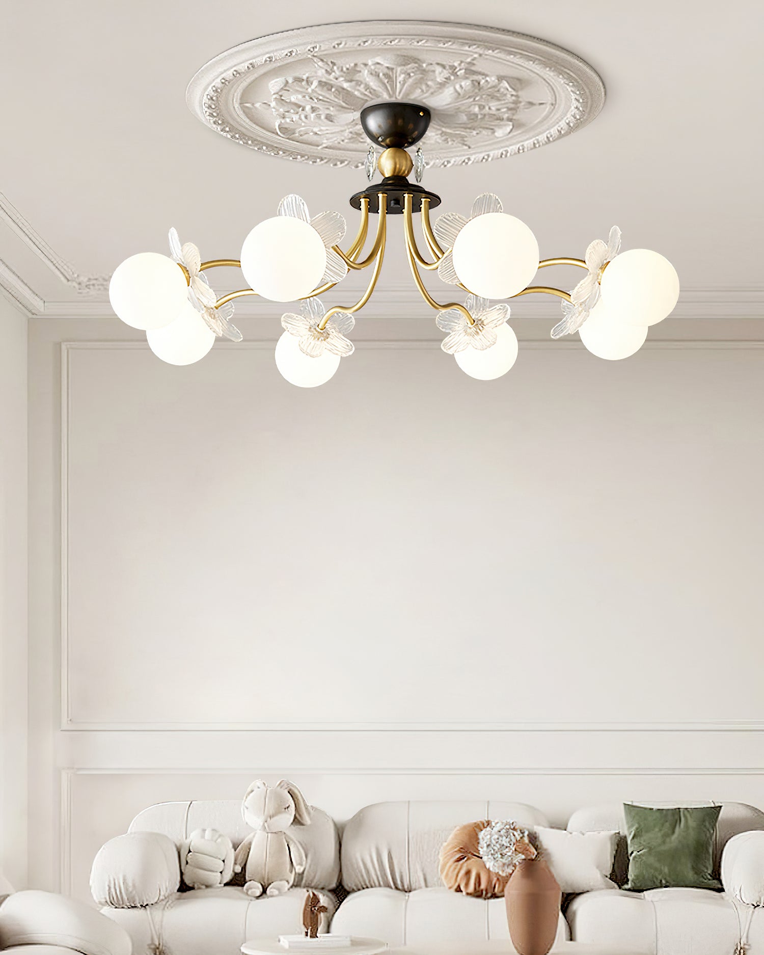 Floral Glass Semi Flush Ceiling Light