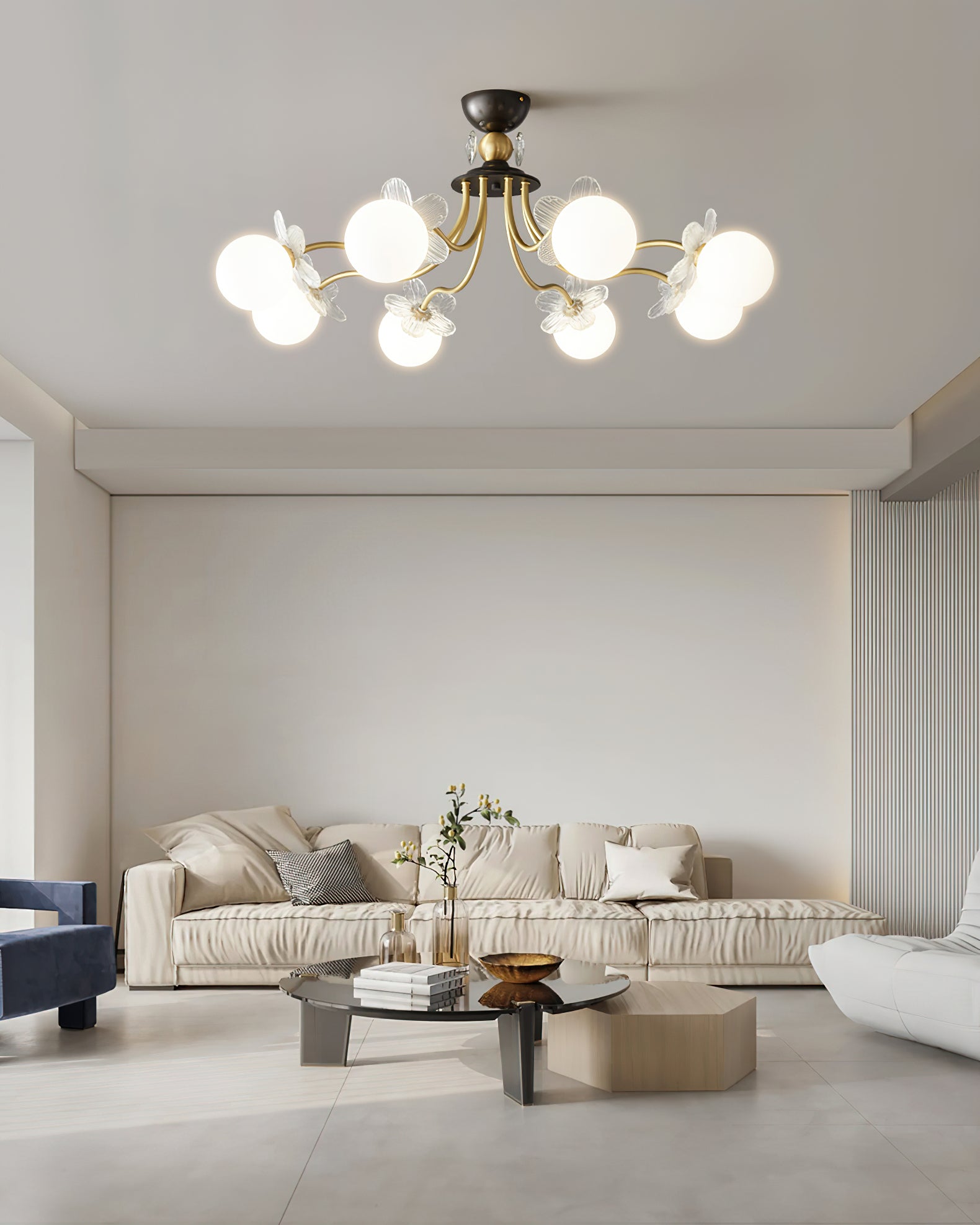 Floral Glass Semi Flush Ceiling Light