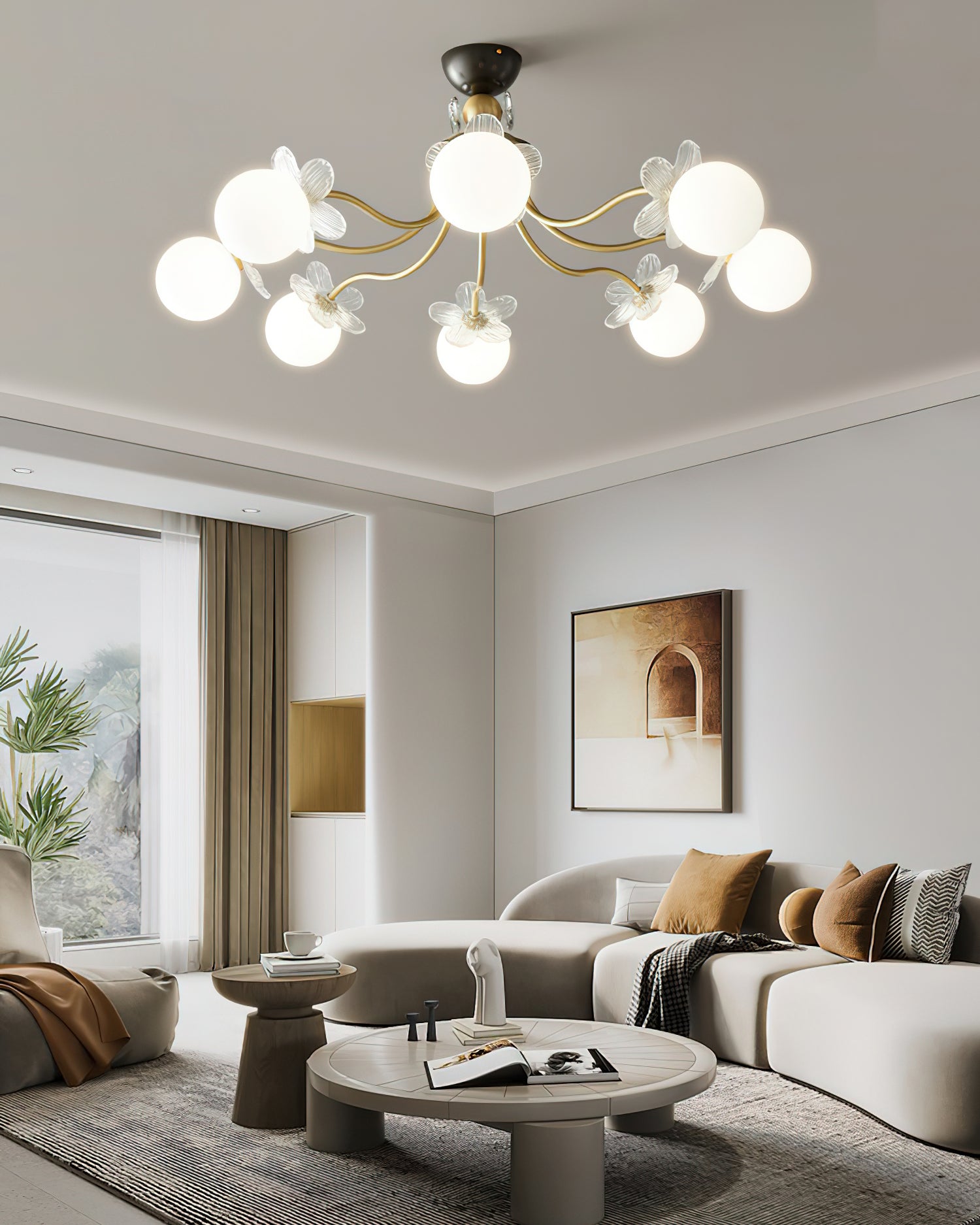 Floral Glass Semi Flush Ceiling Light