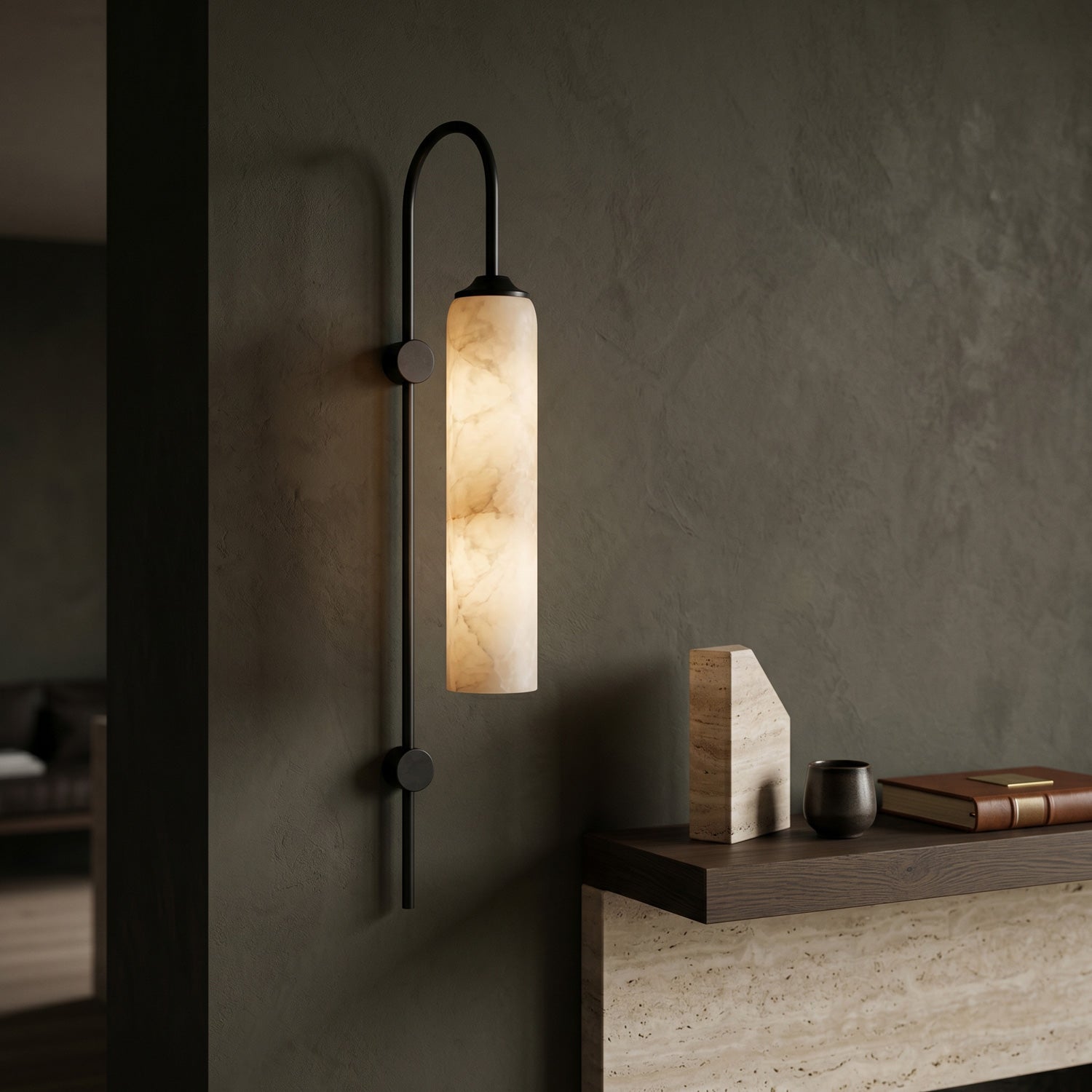 Float Long Tube Alabaster Wall Sconce