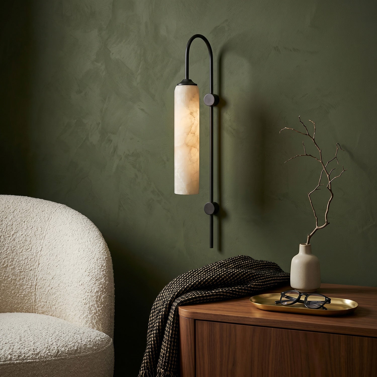 Float Long Tube Alabaster Wall Sconce