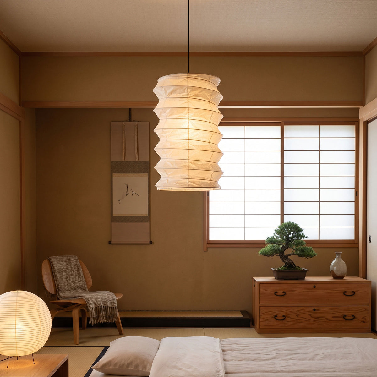 Akari Xuan Paper Pendant Light hanging in an entryway