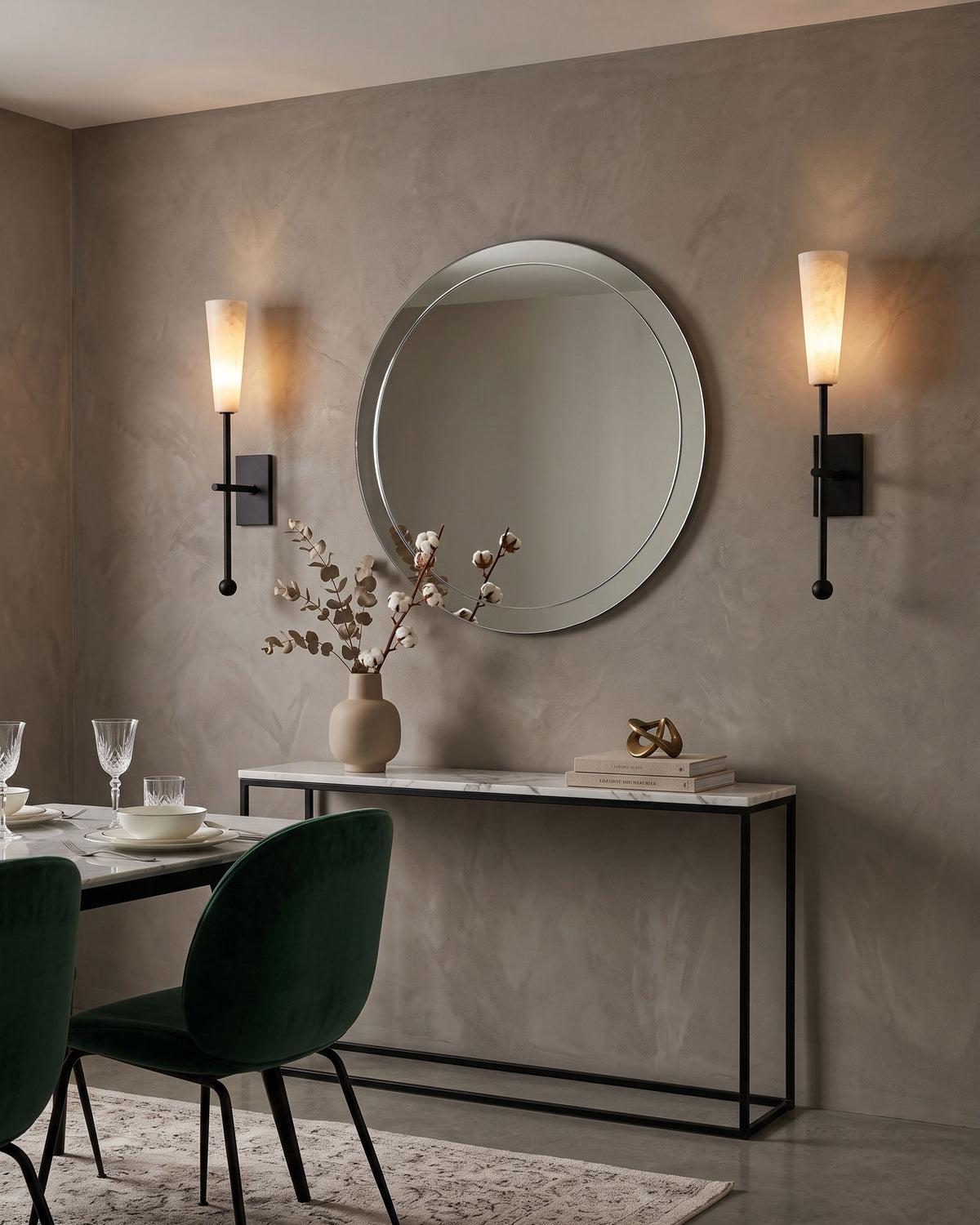 Alaric Alabaster Wall Sconce brass arm and backplate detail