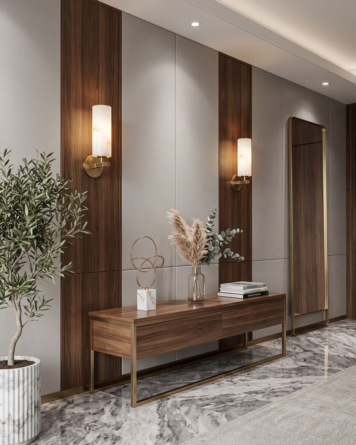 Altha Alabaster Brass Wall Sconce