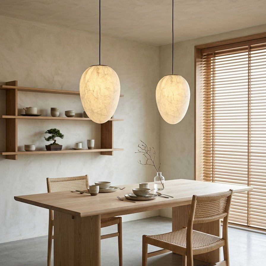 Amabel Silk Pendant Light hanging over a counter