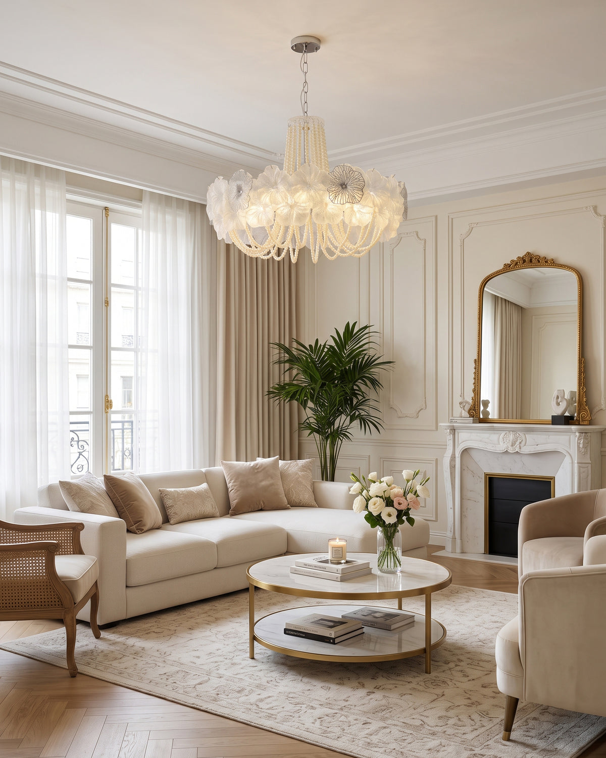 Anika Frosted Floral Chandelier