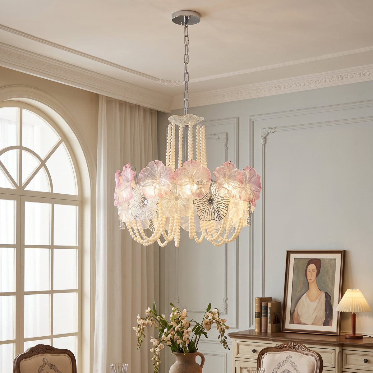 Lustre Anika en verre dépoli floral