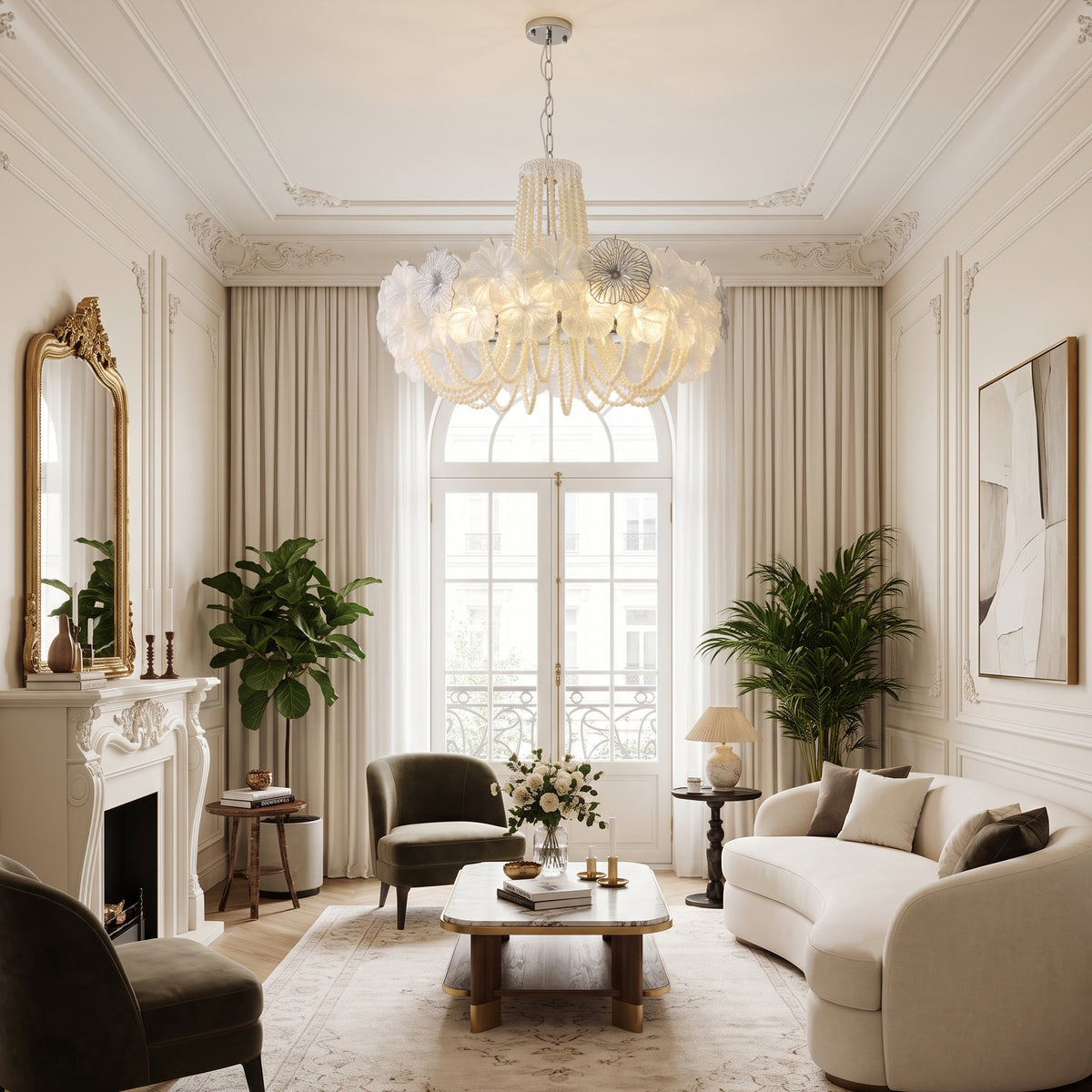 Anika Frosted Floral Chandelier