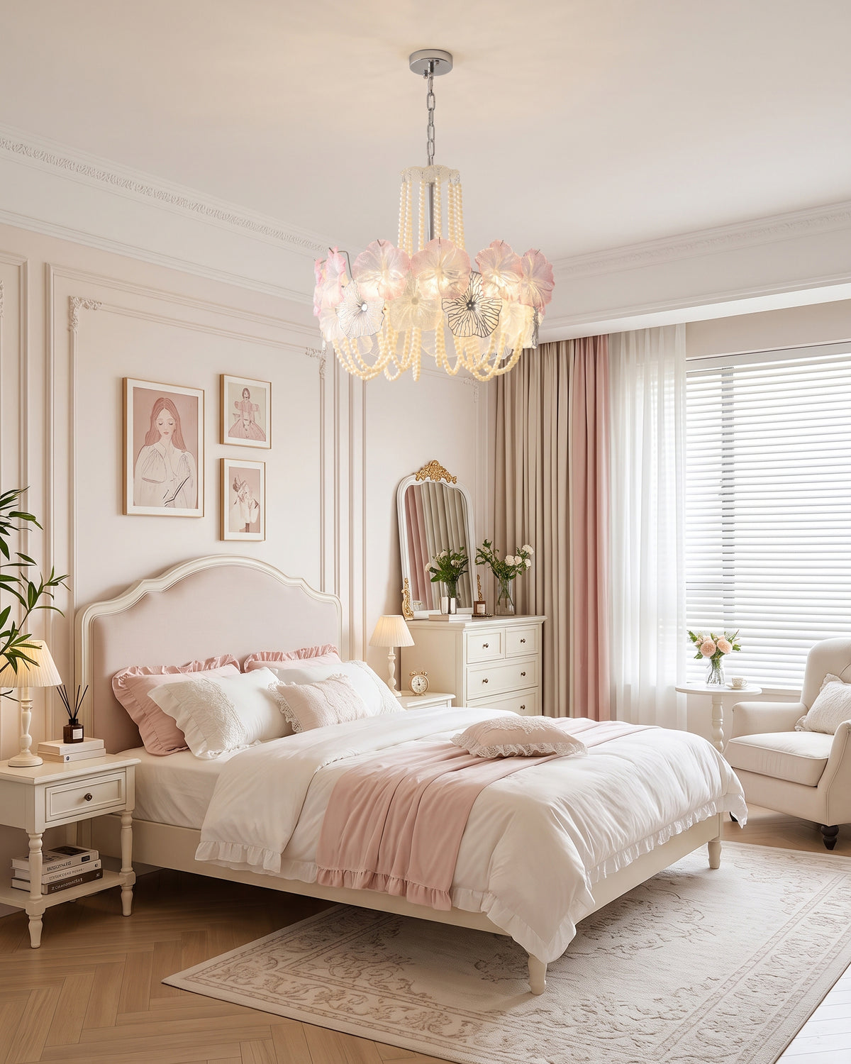 Anika Frosted Floral Chandelier