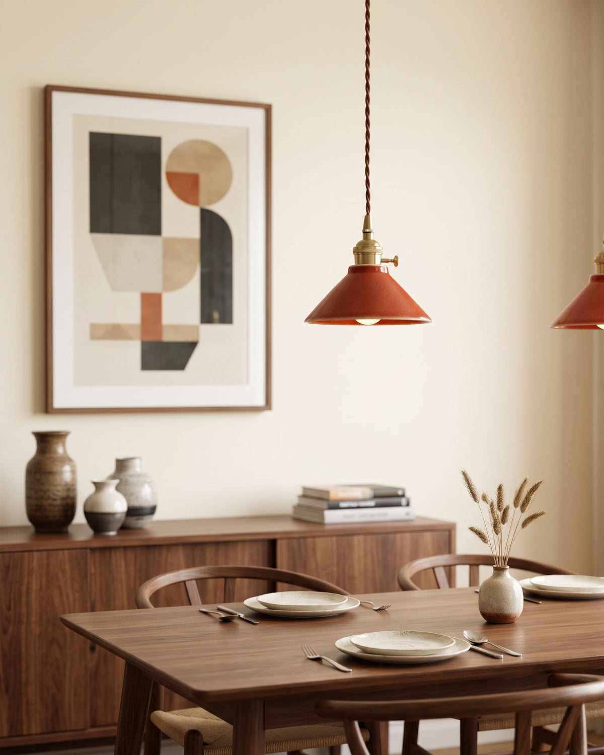 Blaine Vintage Cone Pendant Light in a styled dining setting