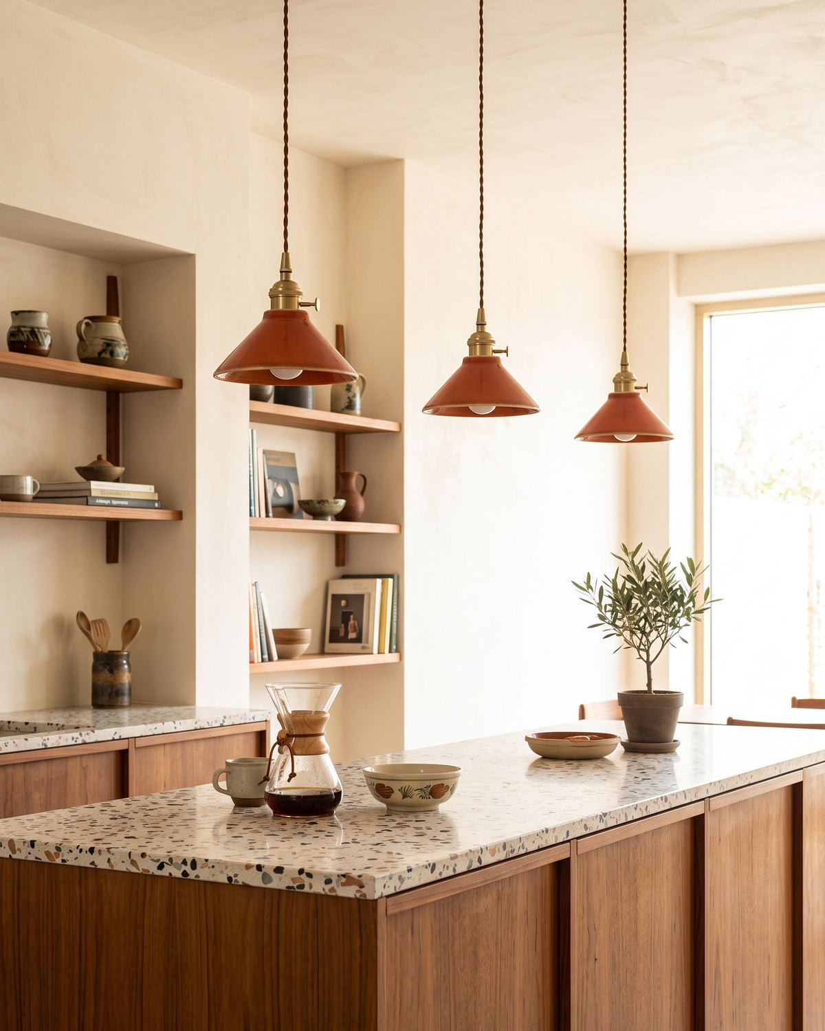 Blaine Vintage Cone Pendant Light styled over a kitchen island