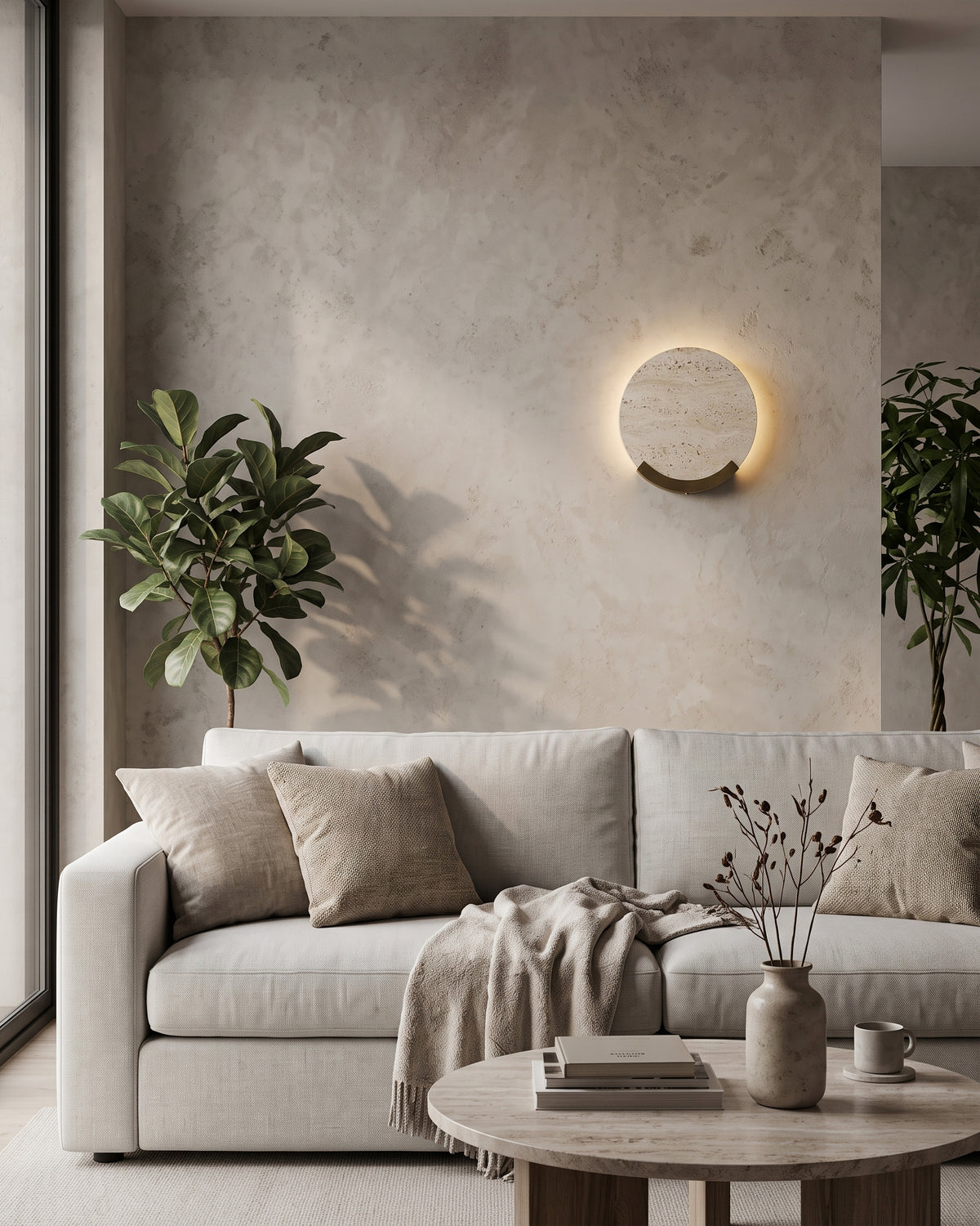 Applique Boaz Travertino con alone