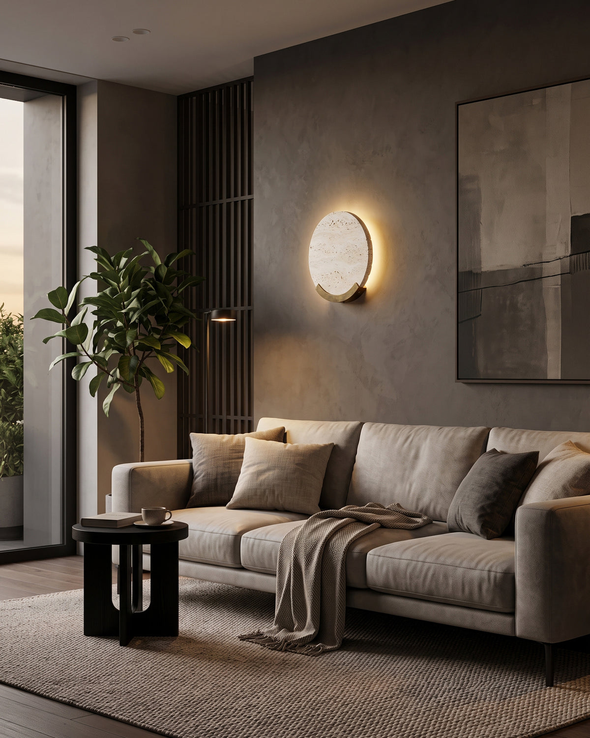 Applique Boaz Travertino con alone