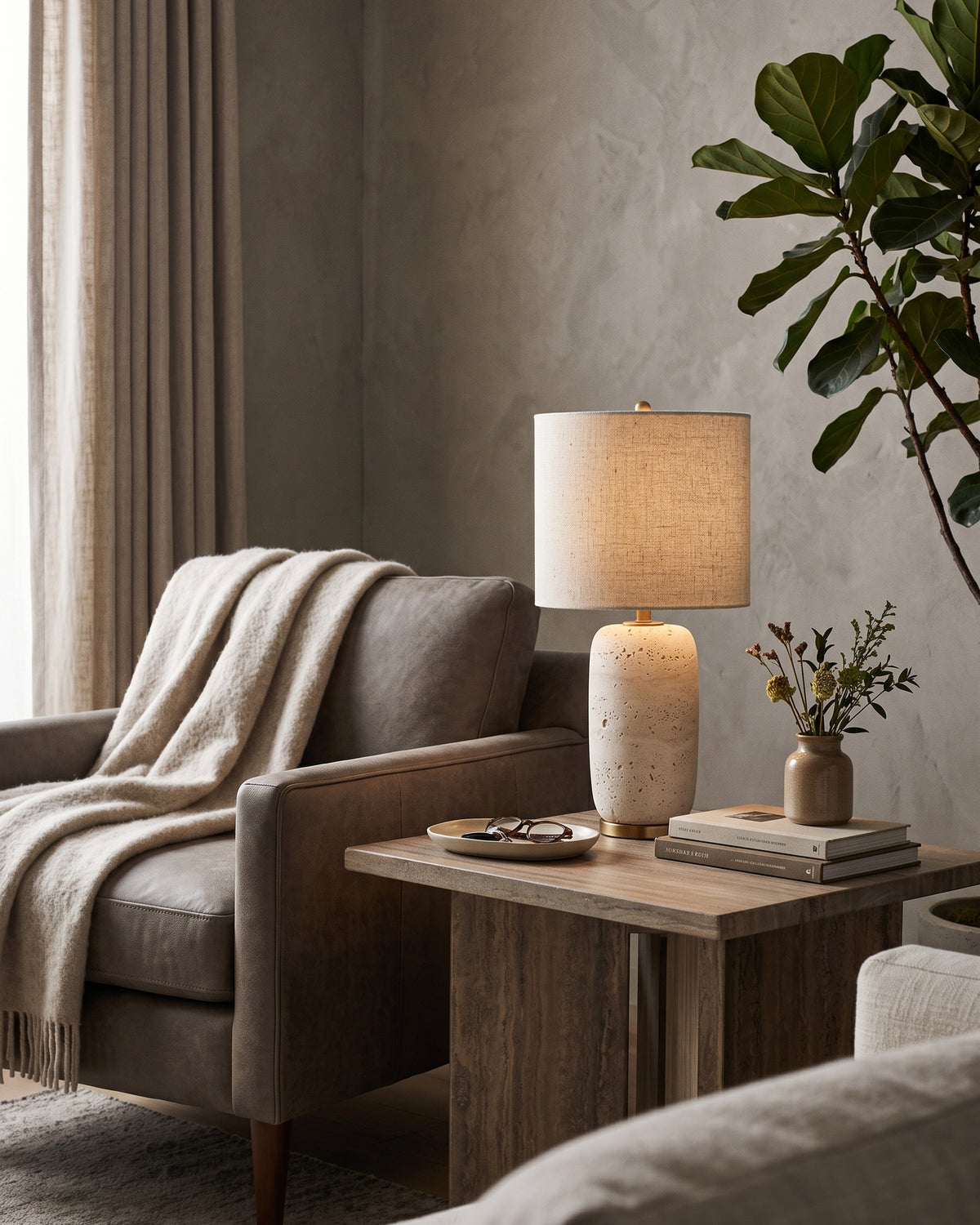 Creed Travertine Table Lamp