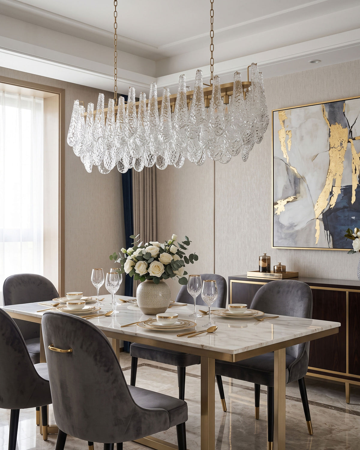 Darby Hammered Glass Linear Chandelier