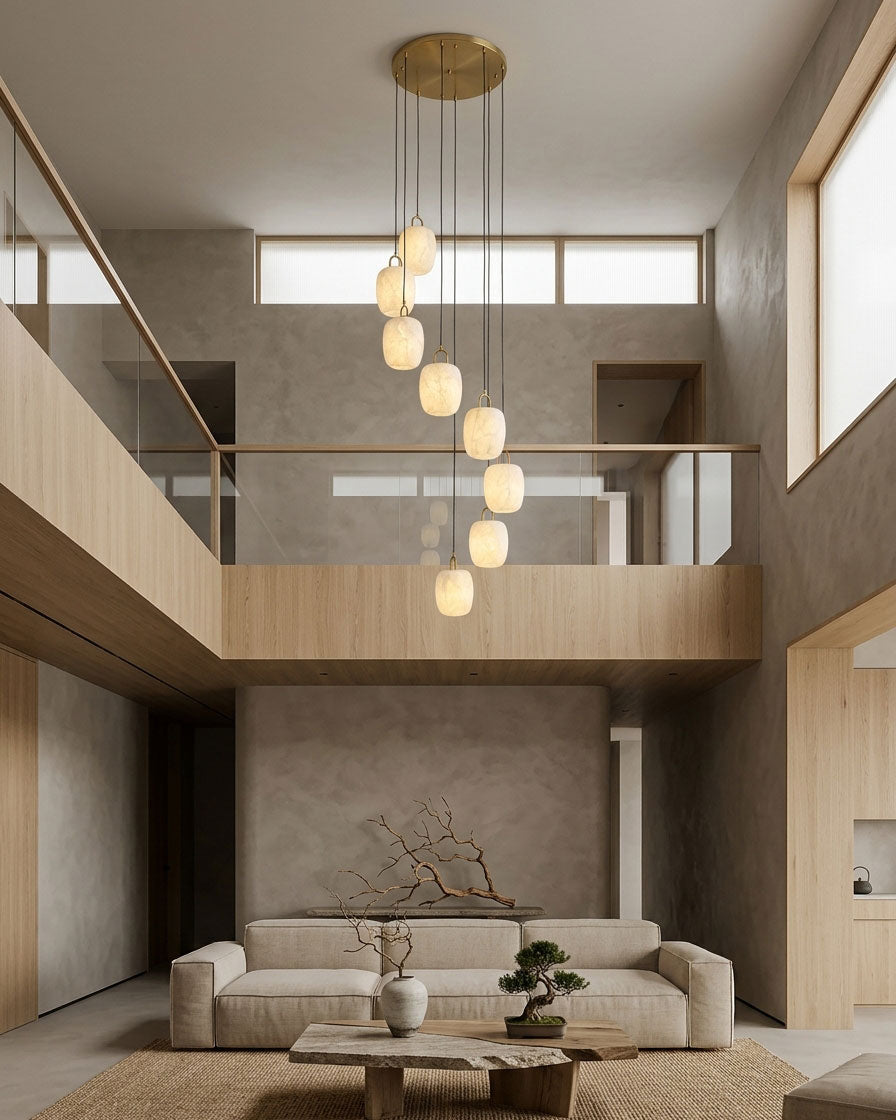 Evelisse Silk Pendant Light lit in a room setting